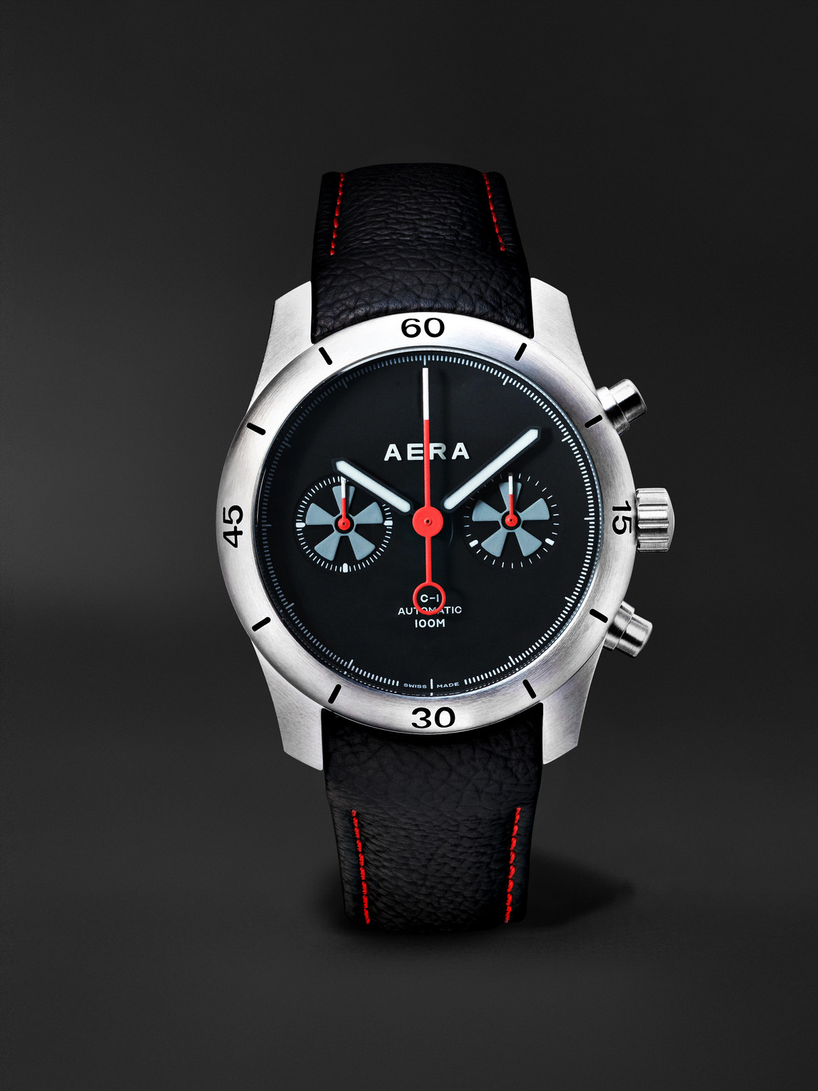 Aera – C-1 Rennsport Limited Edition Automatic Chronograph 42mm Stainless Steel and Leather Watch