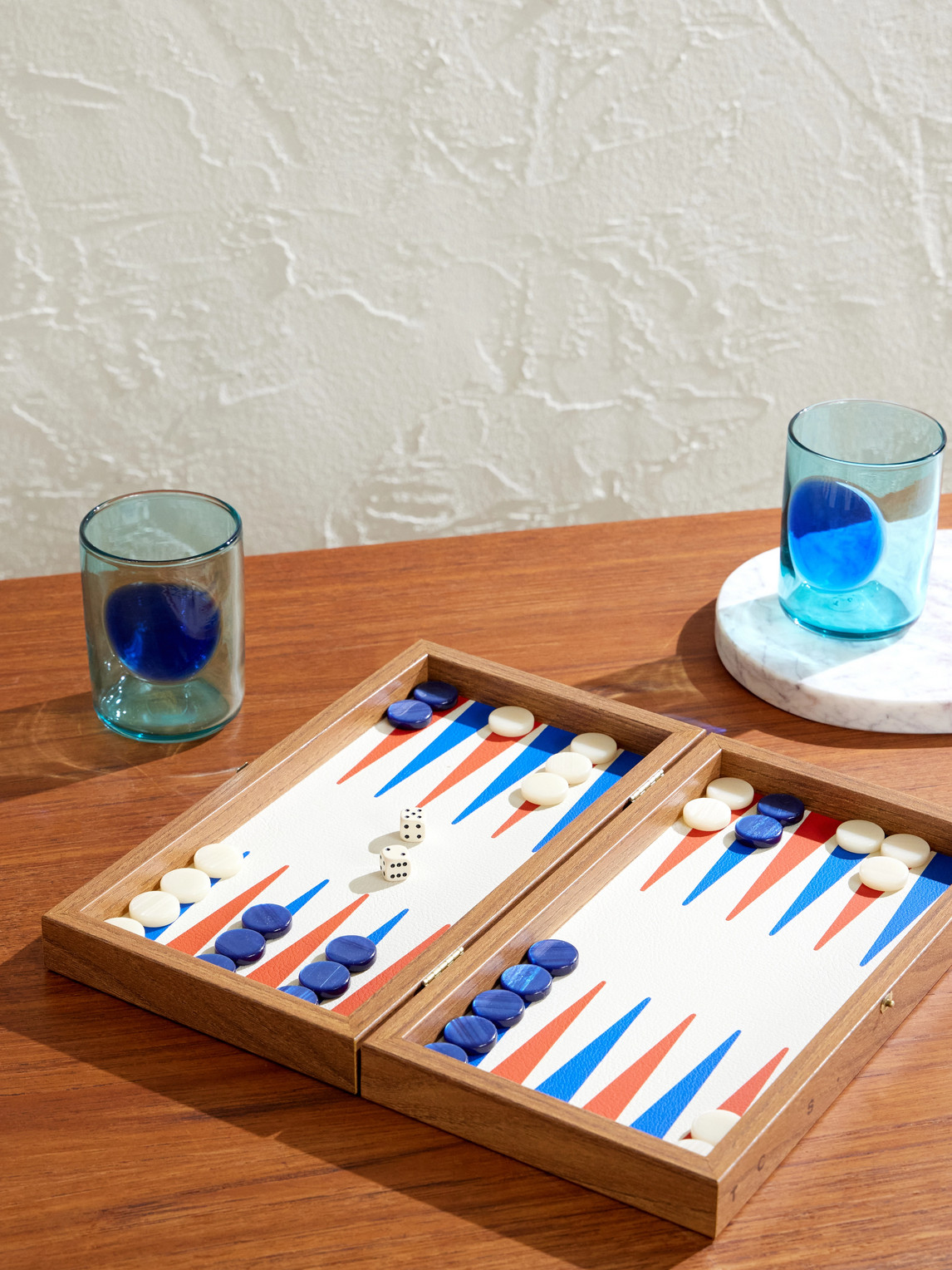 Milos Wood and Leather Travel Backgammon Set — 2