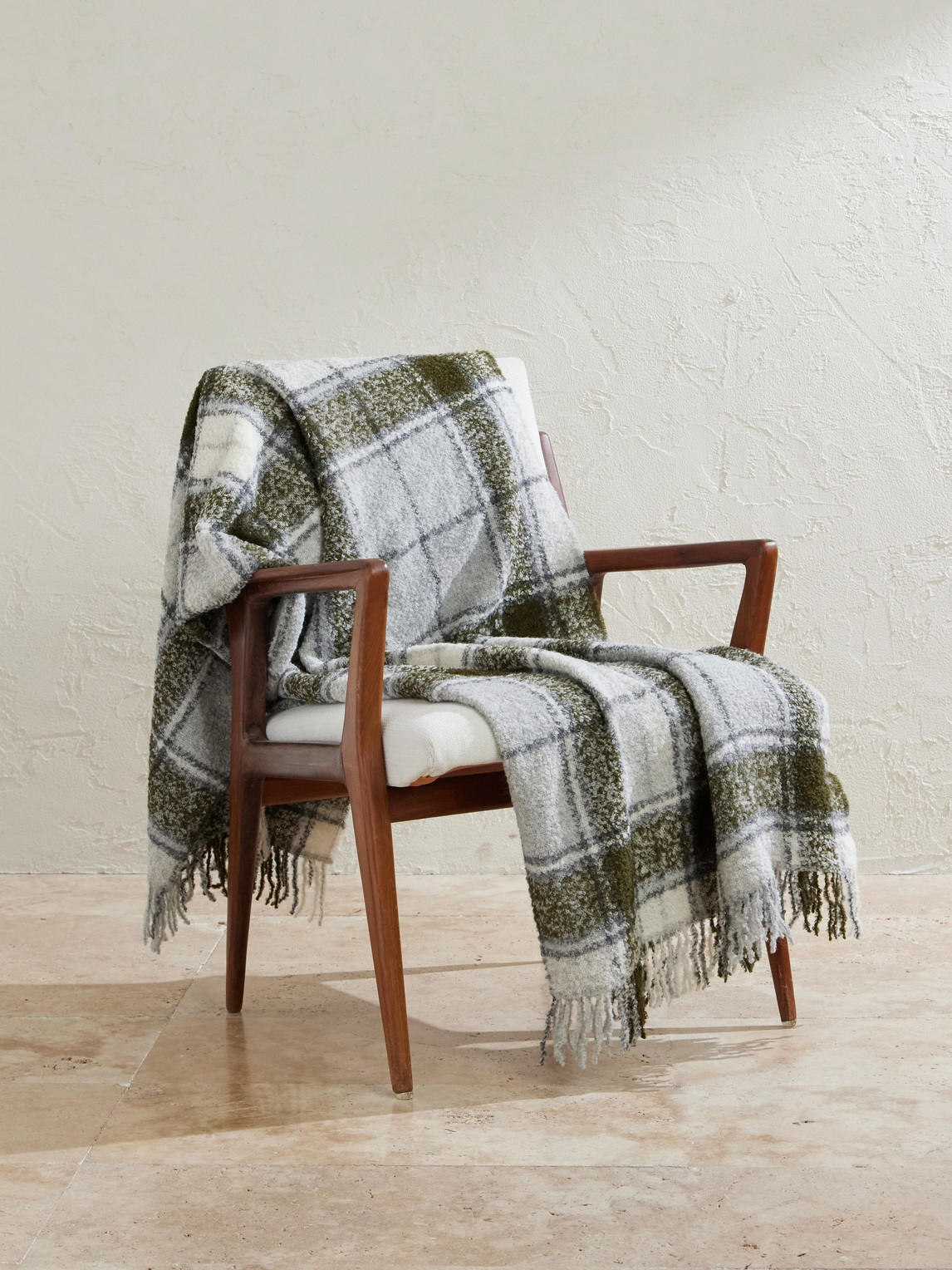 Fringed Checked Alpaca Wool-Blend Bouclé Throw