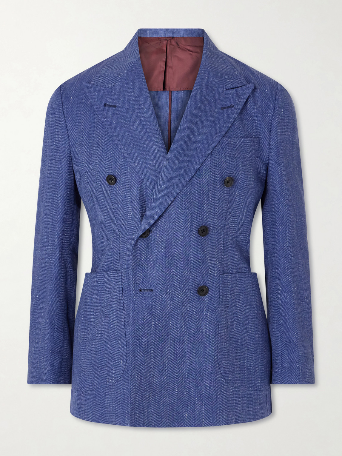 Rubinacci Double-breasted Linen And Wool-blend Suit Jacket In Blue