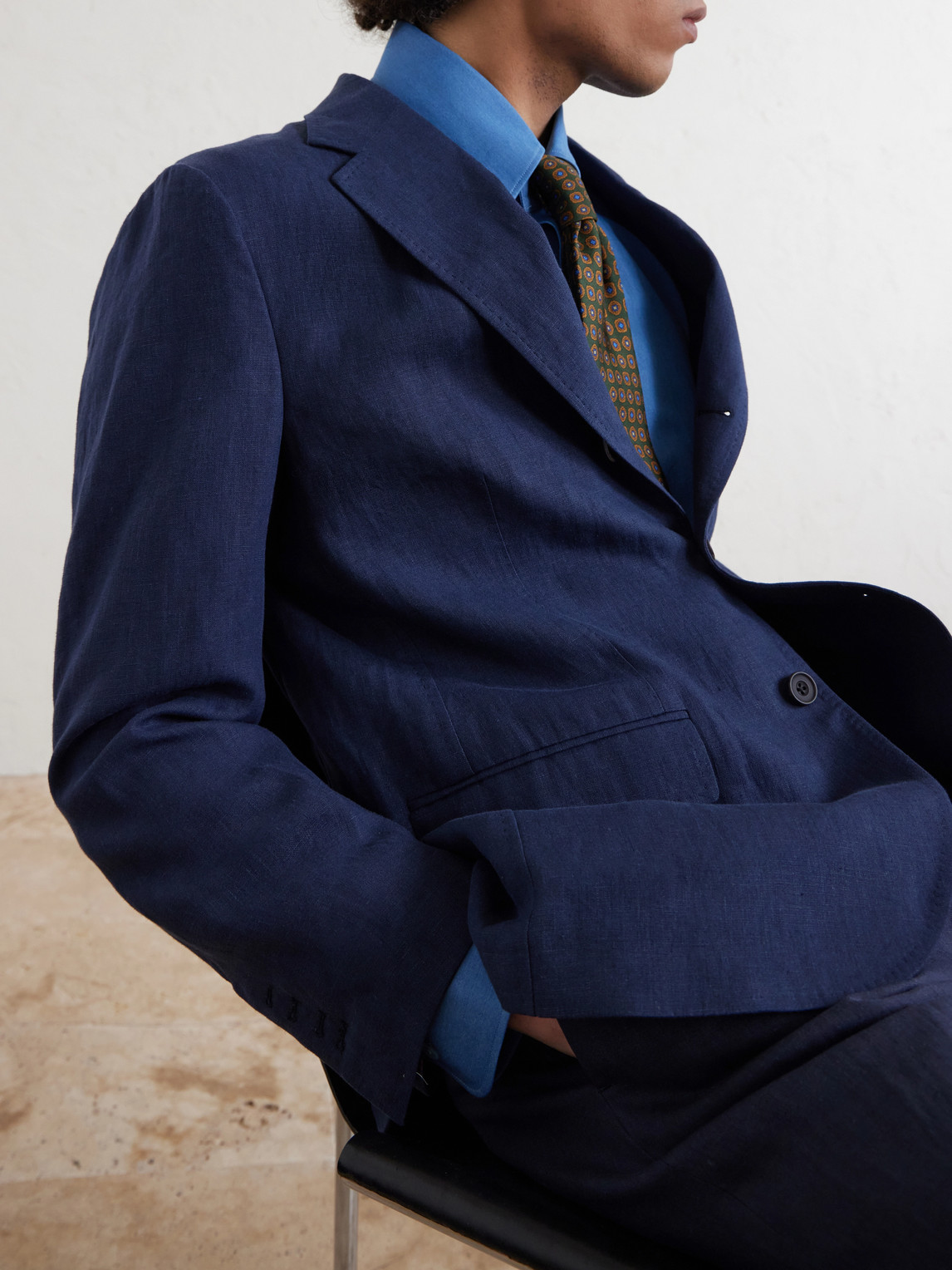 Rubinacci Linen Suit Jacket In Blue