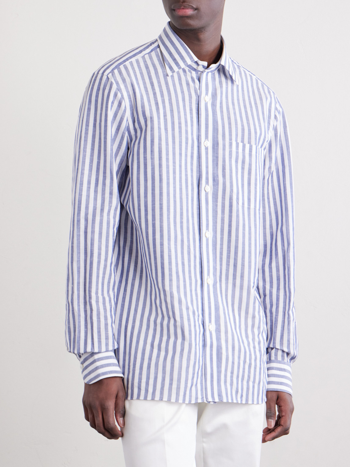  Rubinacci - Striped Linen Shirt - Men - Blue - S 