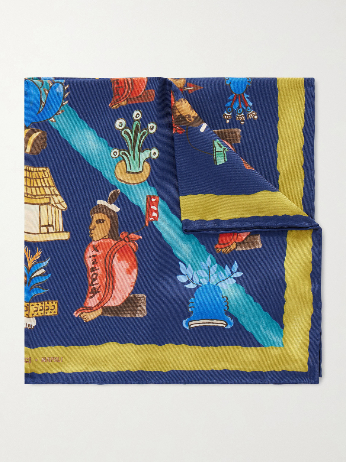 Rubinacci Printed Silk-twill Pocket Square In Blue