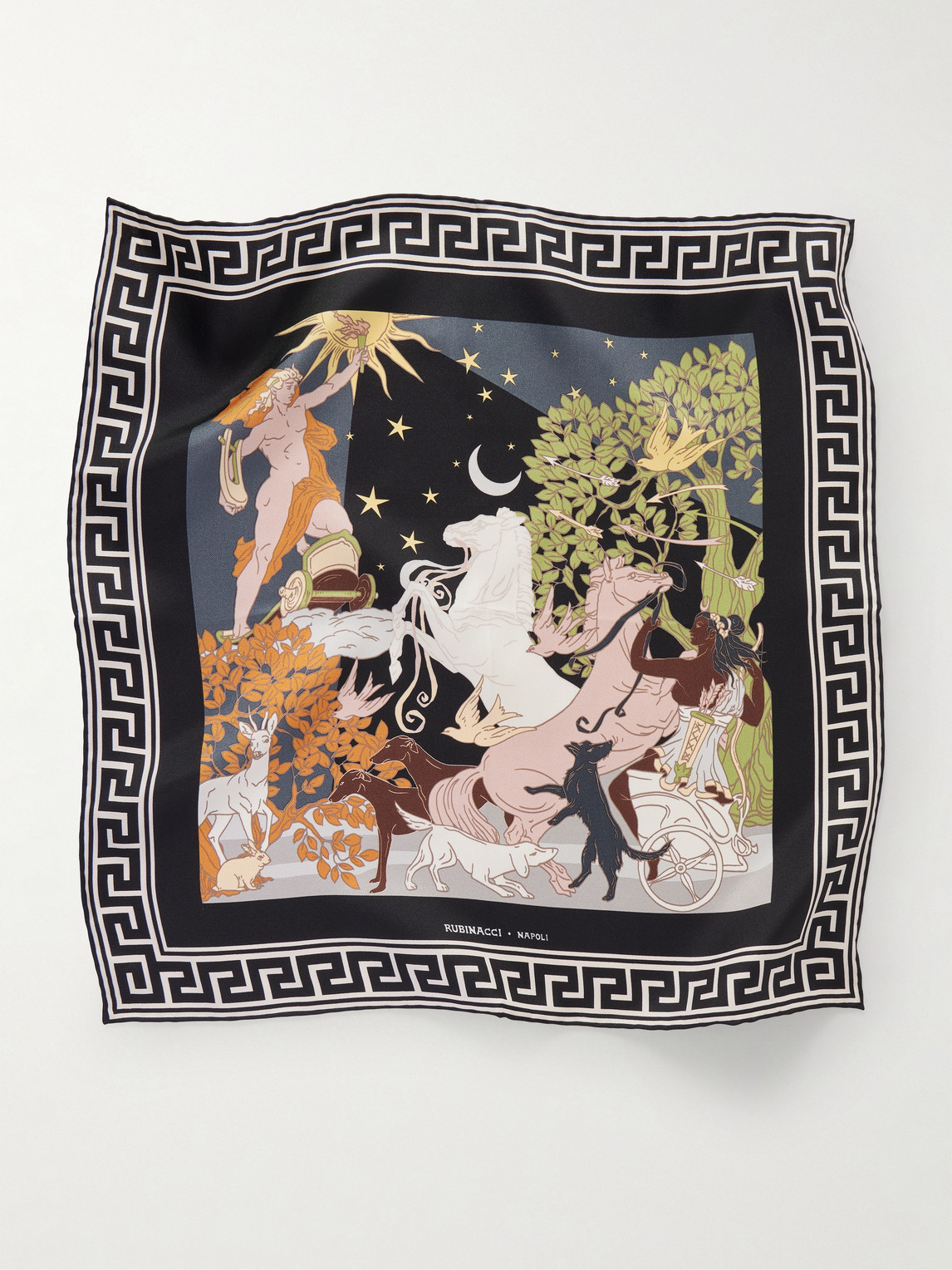  Rubinacci - Apollo And Artemis Printed Silk-satin Scarf - Men - Black 