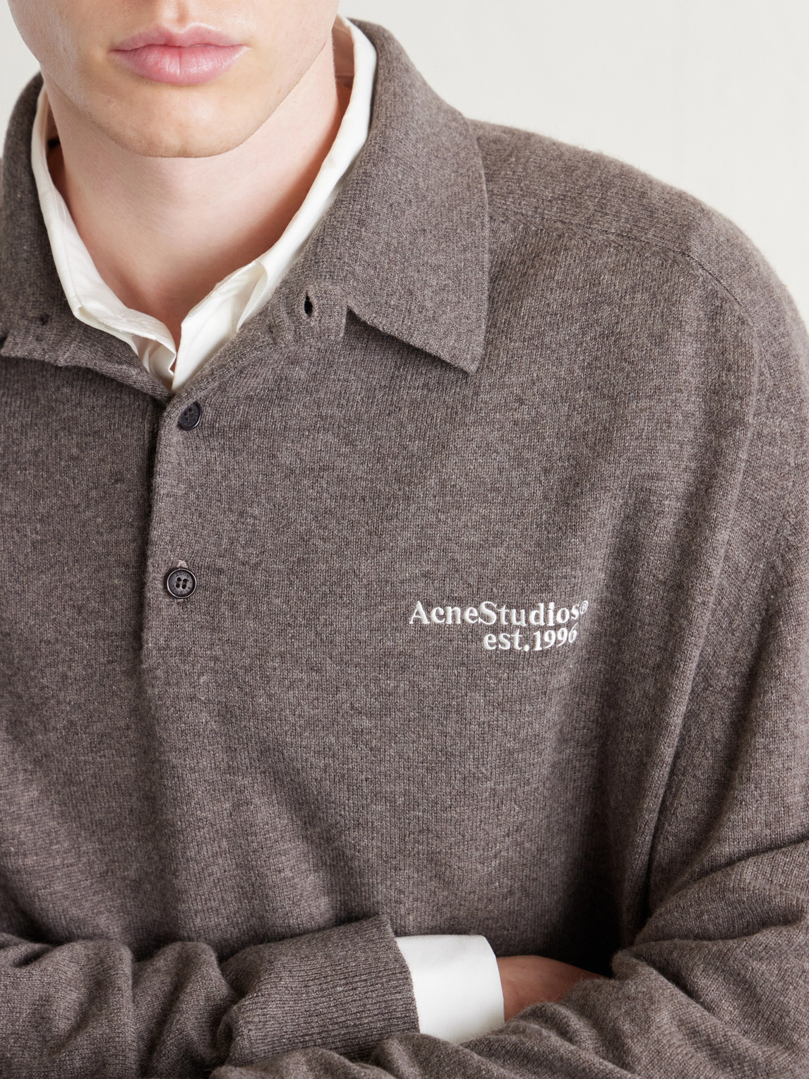 Oversized Logo-Embroidered Wool And Yak-Blend Polo Sweater