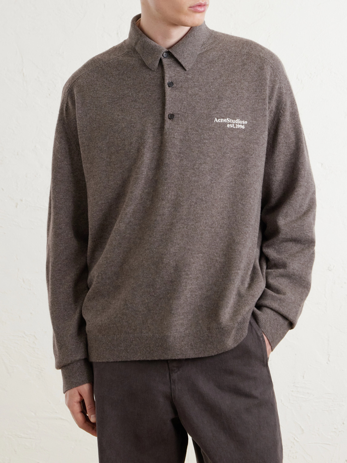 Oversized Logo-Embroidered Wool And Yak-Blend Polo Sweater