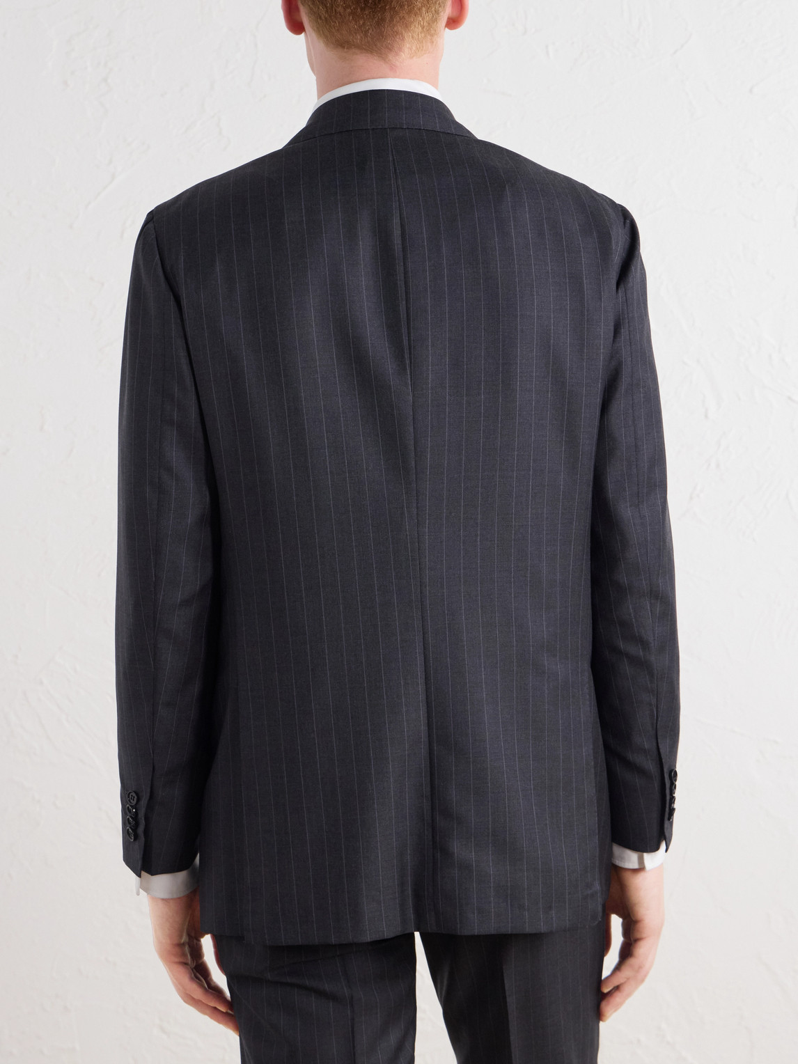 Double-Breasted Pinstriped Wool Suit Jacket