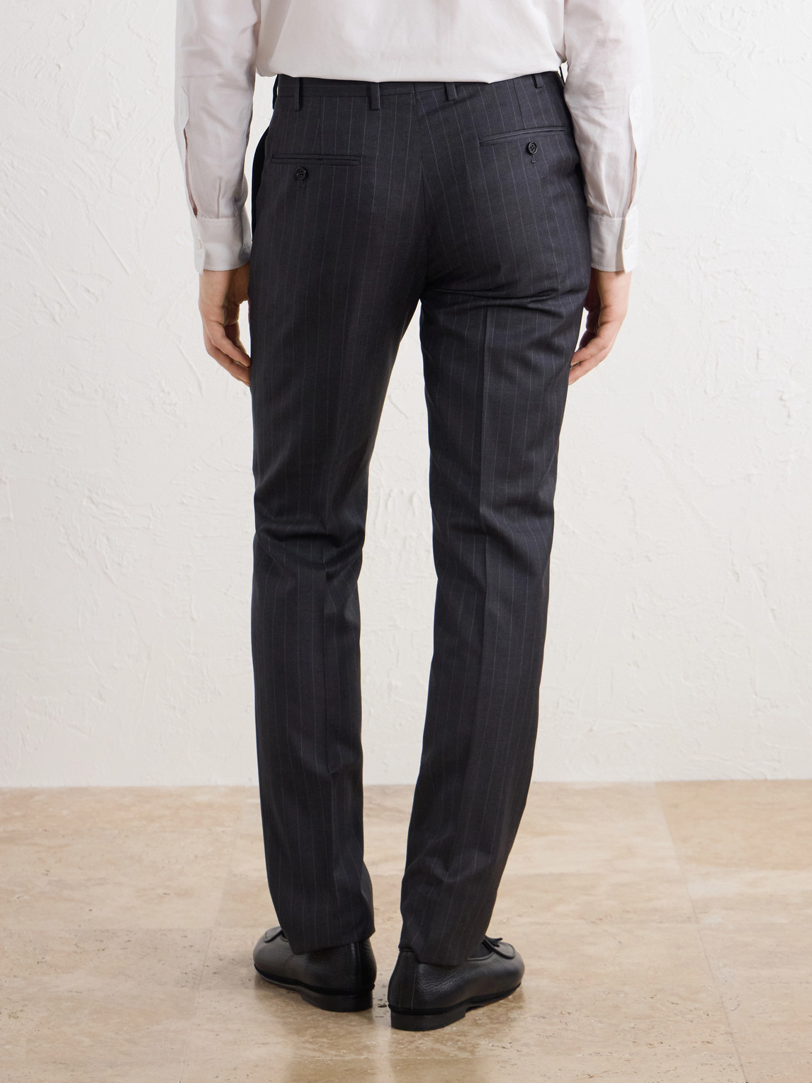 Straight-Leg Pinstriped Wool Suit Trousers