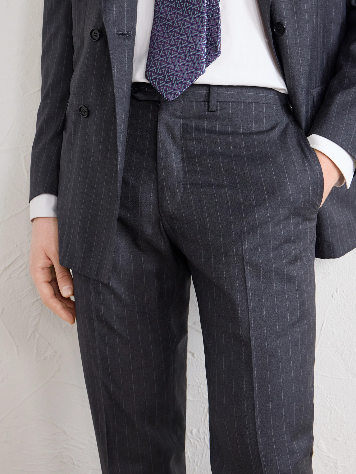 Straight-Leg Pinstriped Wool Suit Trousers