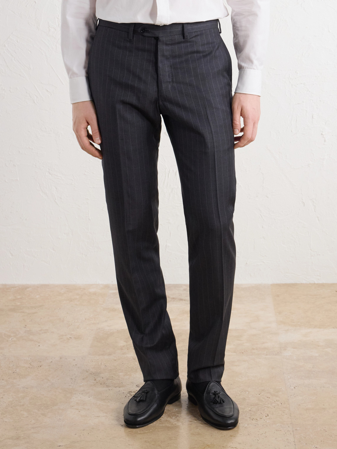 Straight-Leg Pinstriped Wool Suit Trousers