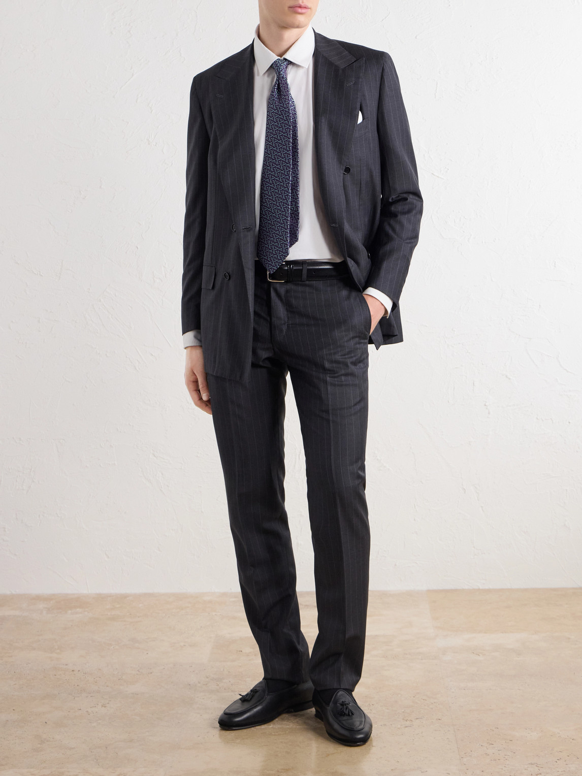 Straight-Leg Pinstriped Wool Suit Trousers