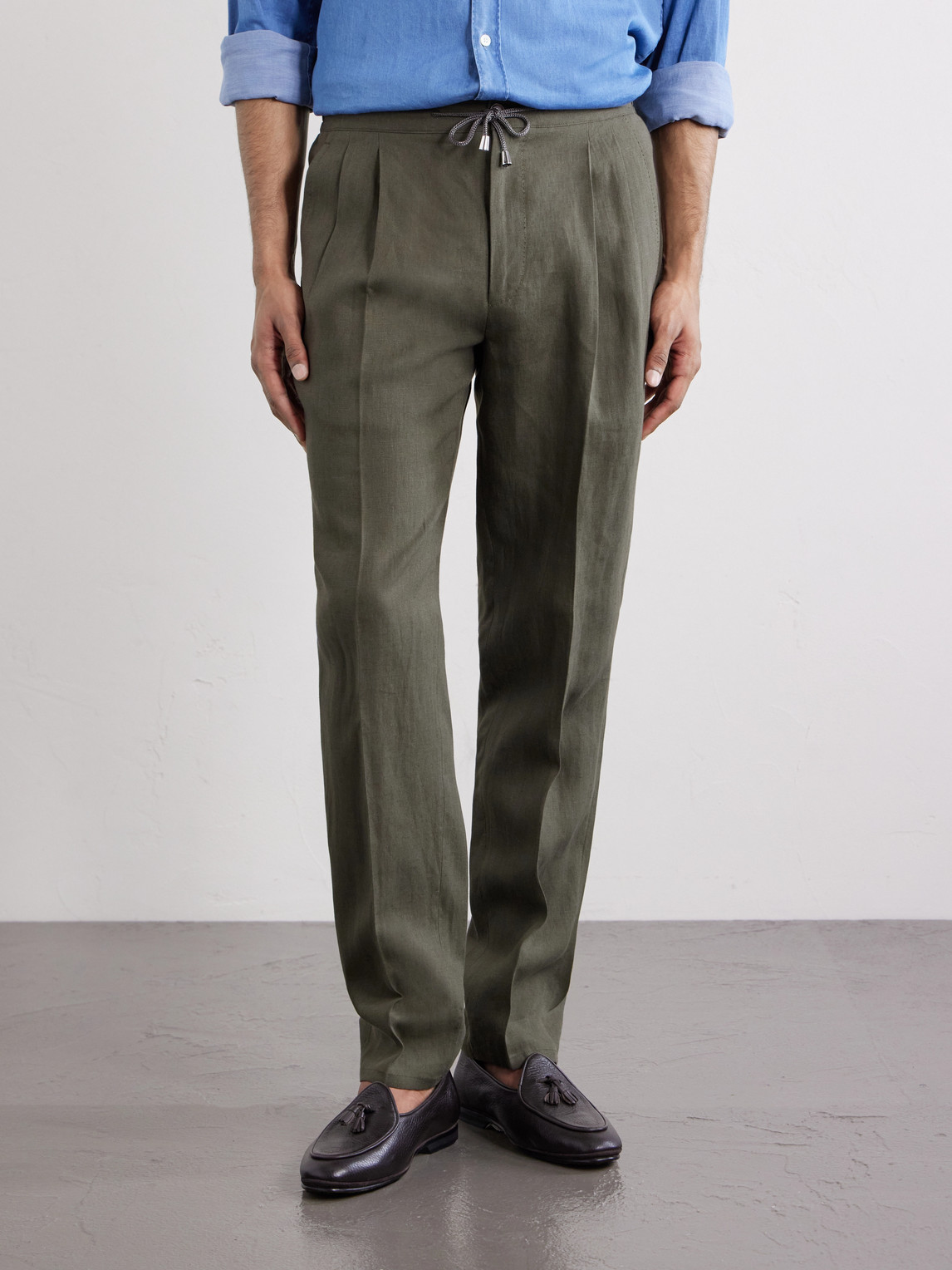  De Petrillo - Straight-leg Pleated Linen Suit Trousers - Men - Green - It 46 