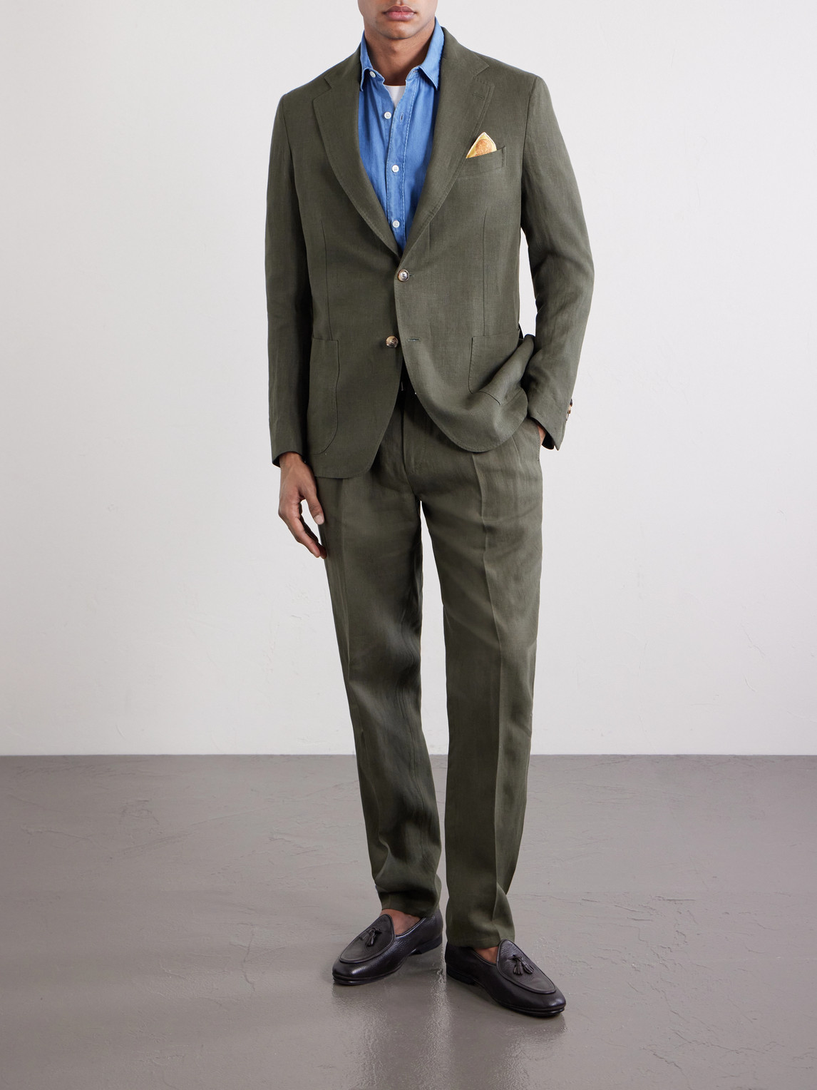 Straight-Leg Pleated Linen Suit Trousers