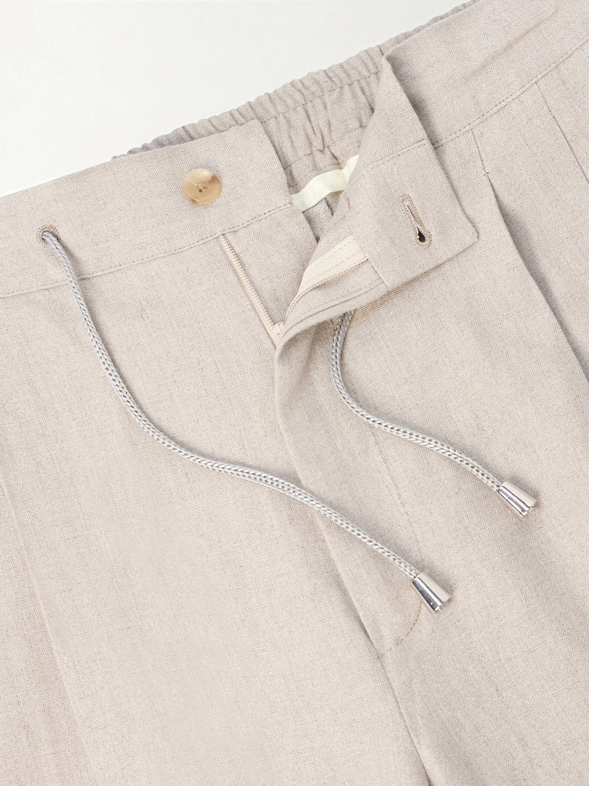 Straight-Leg Pleated Linen Suit Trousers