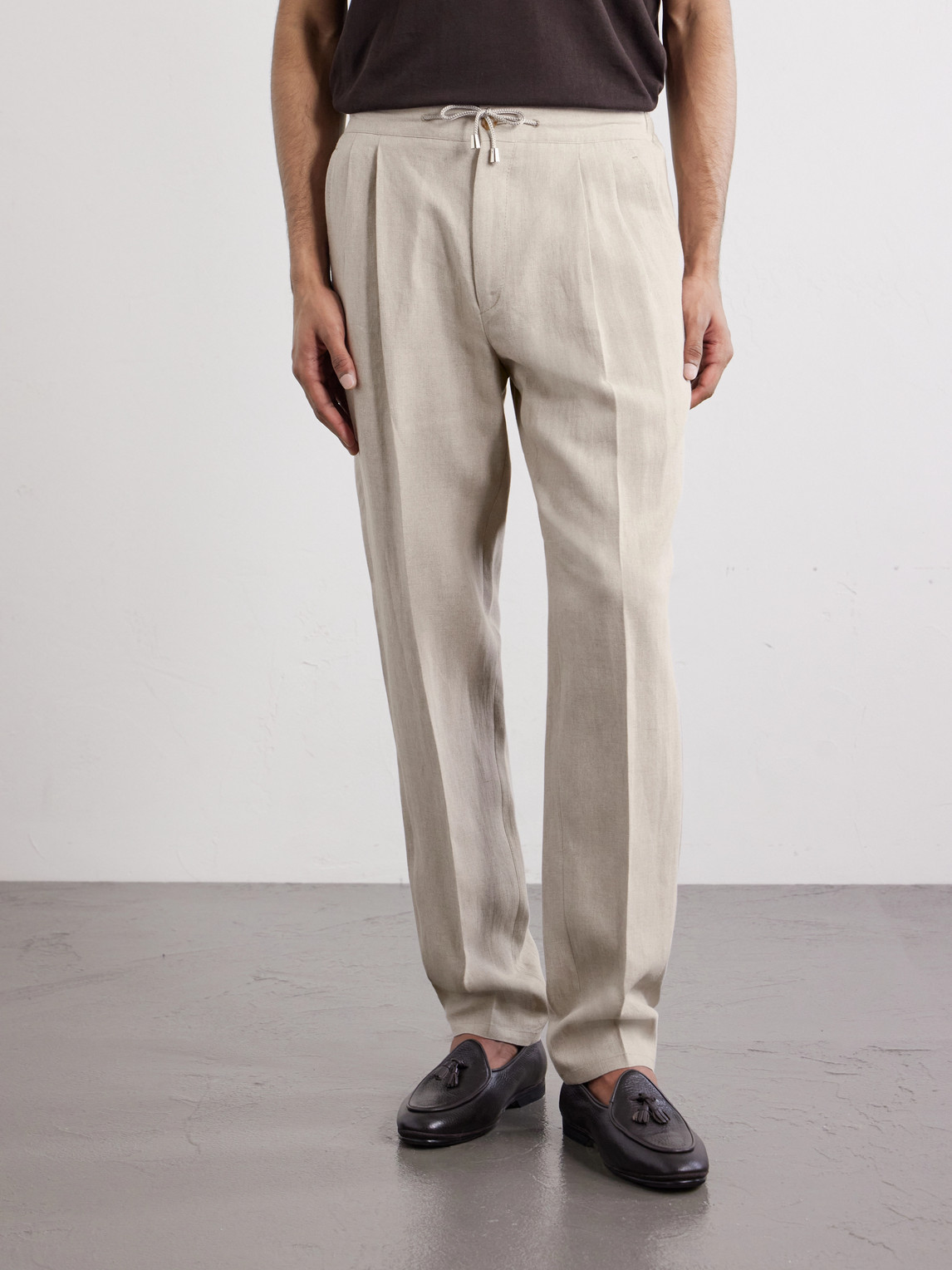  De Petrillo - Straight-leg Pleated Linen Suit Trousers - Men - Neutrals - It 46 