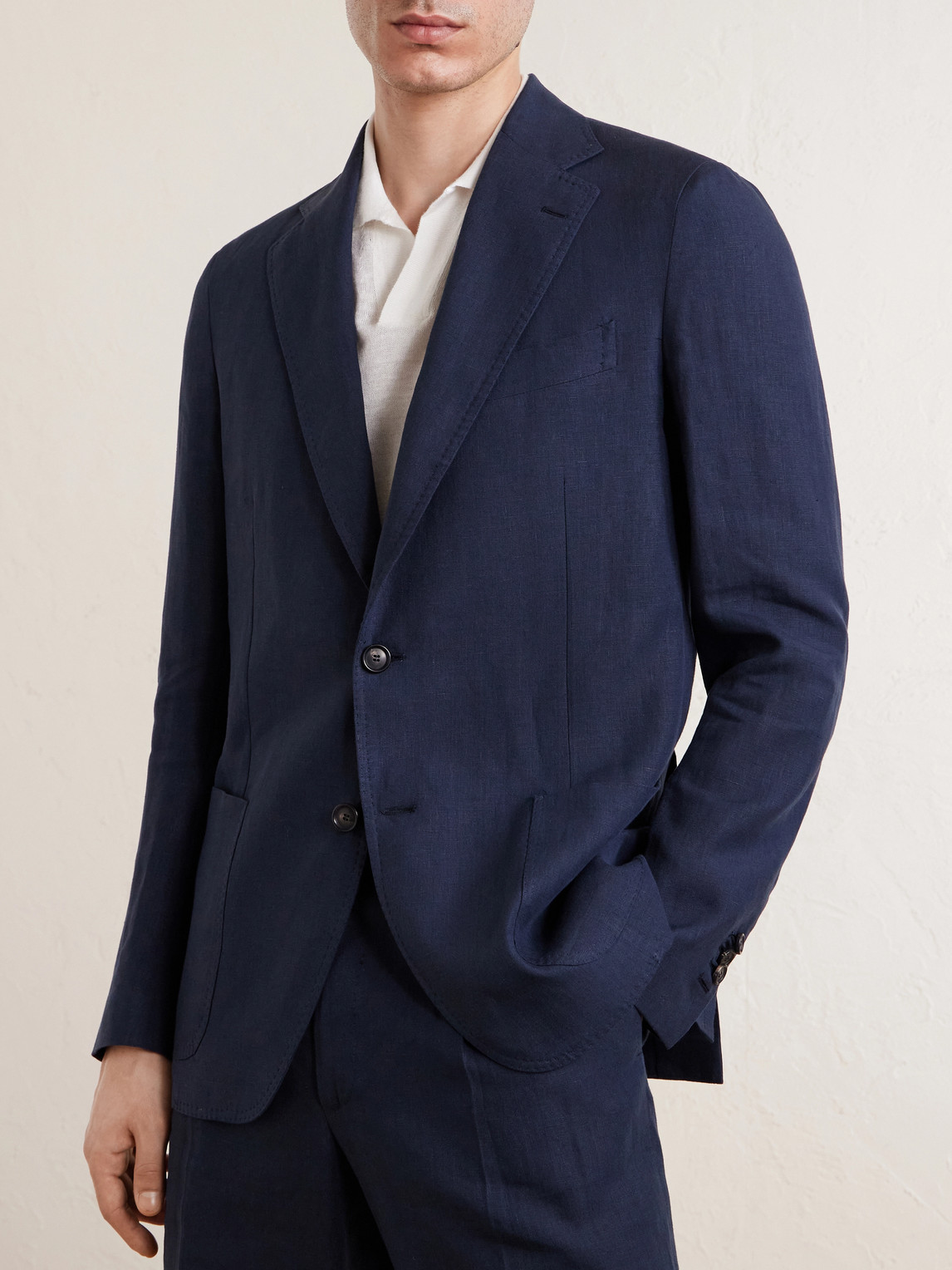  De Petrillo - Linen Single-breasted Blazer - Men - Blue - It 46 