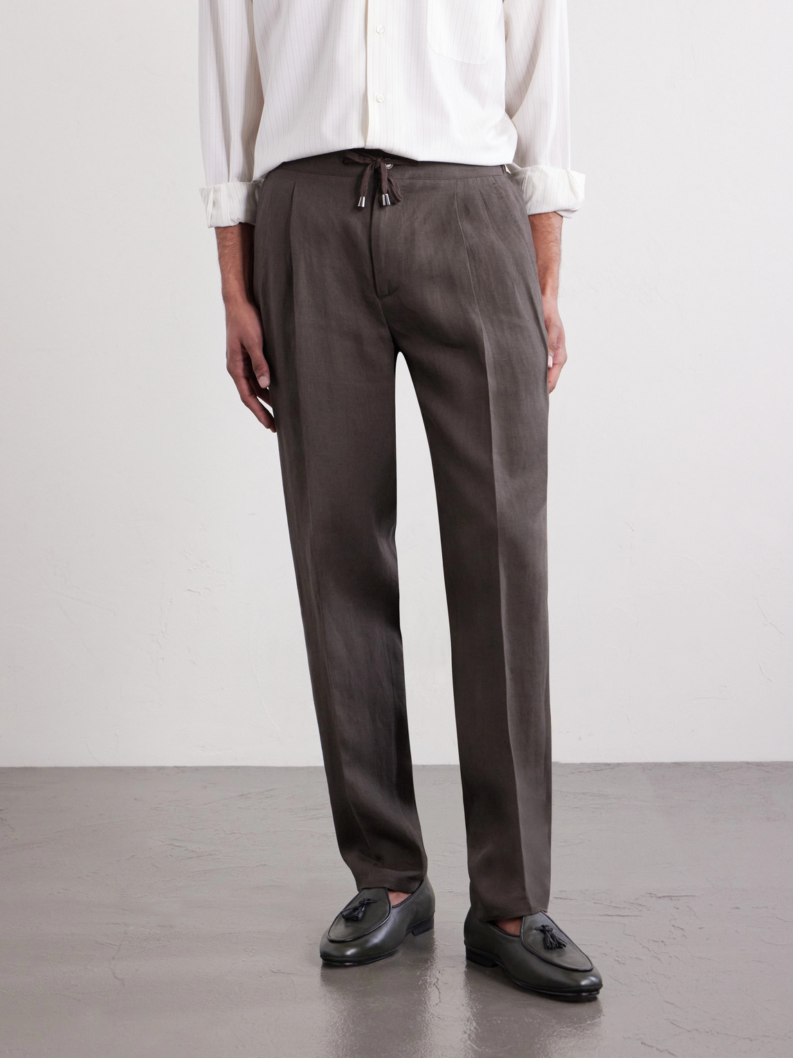  De Petrillo - Straight-leg Pleated Linen Suit Trousers - Men - Brown - It 46 