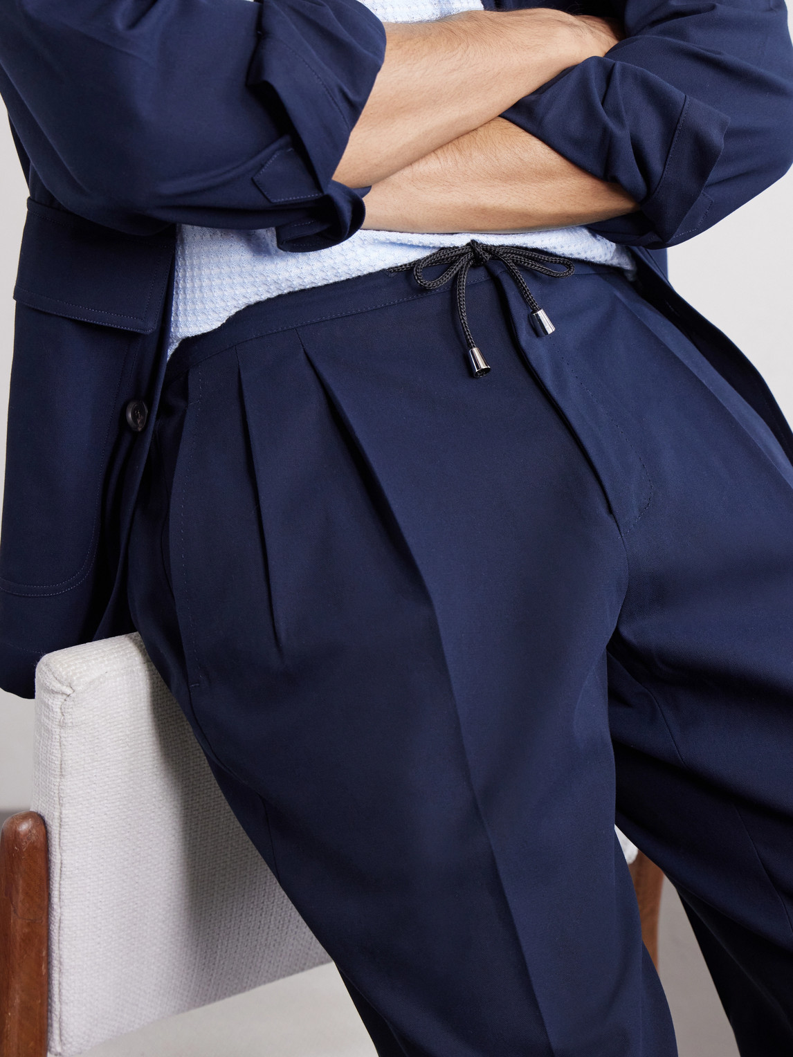 Straight-Leg Pleated Cotton-Twill Trousers