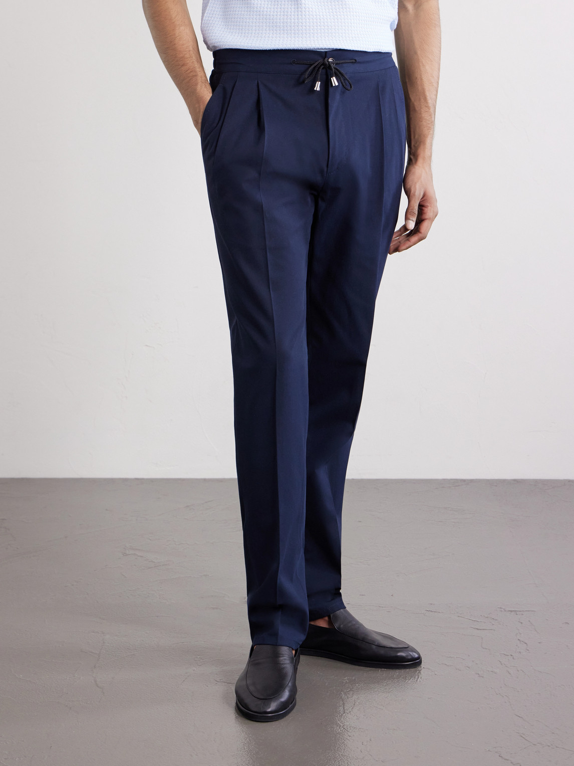 Straight-Leg Pleated Cotton-Twill Trousers