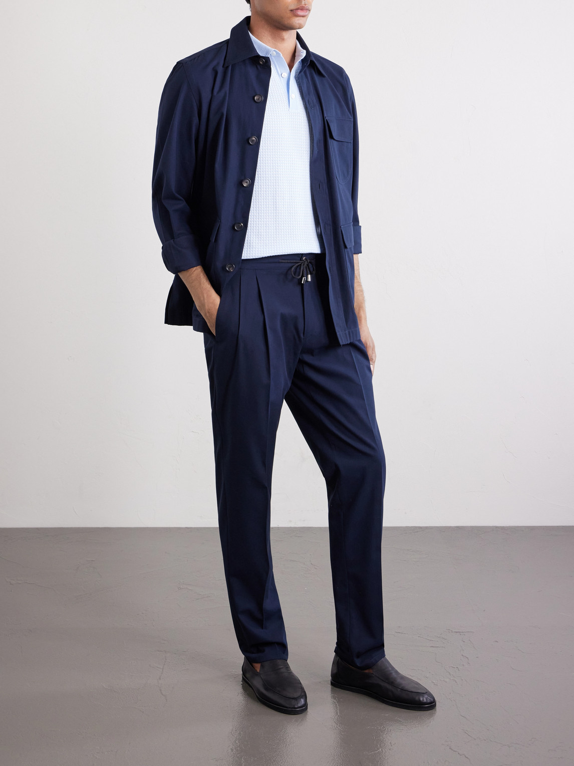 Straight-Leg Pleated Cotton-Twill Trousers