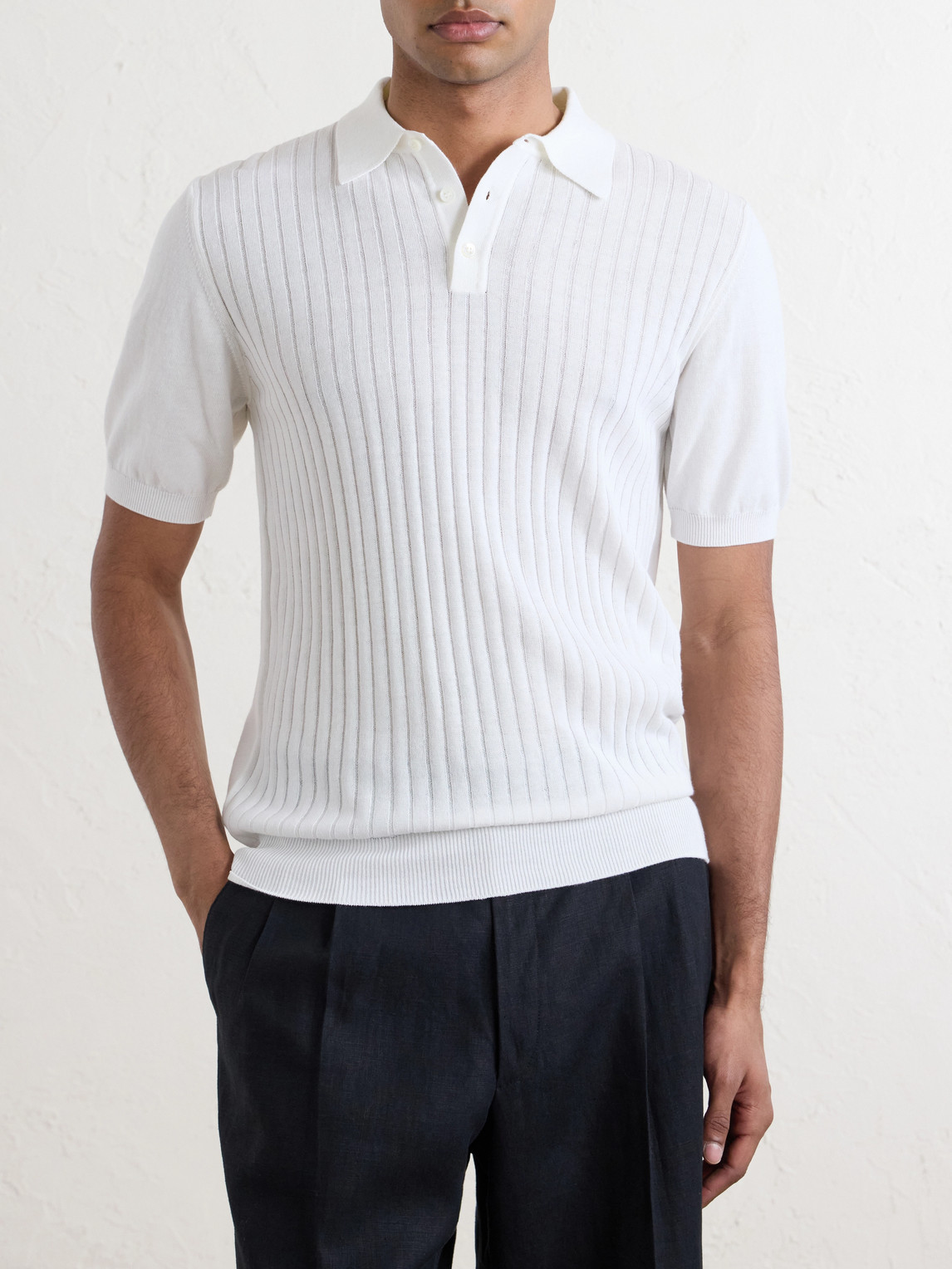 Ribbed Cotton Polo Shirt