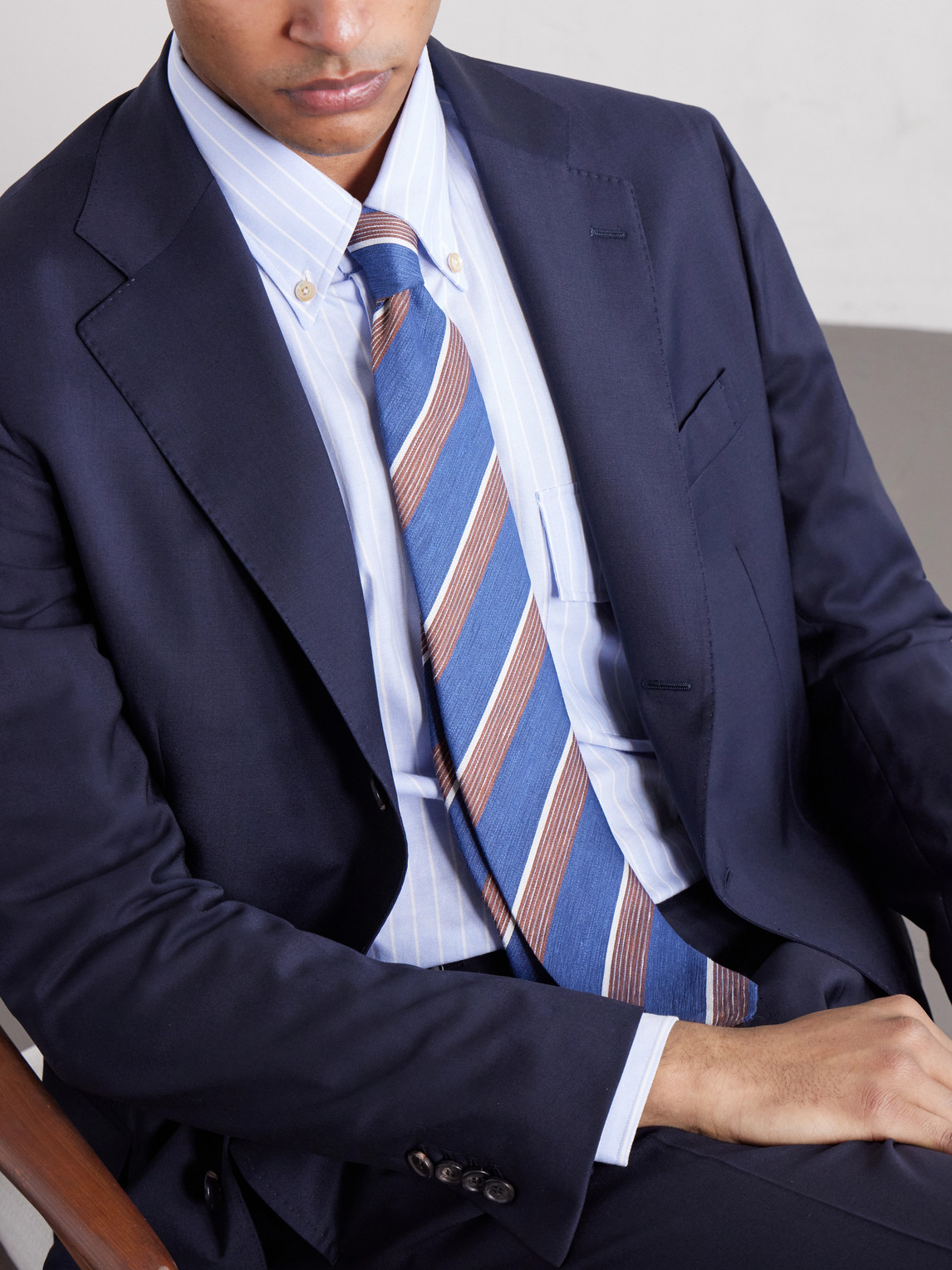 De Petrillo 7cm Striped Silk And Linen-blend Tie In Blue