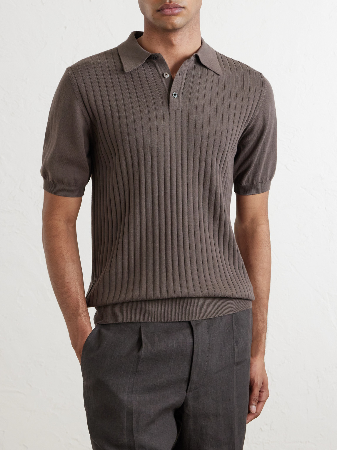 Ribbed Cotton Polo Shirt