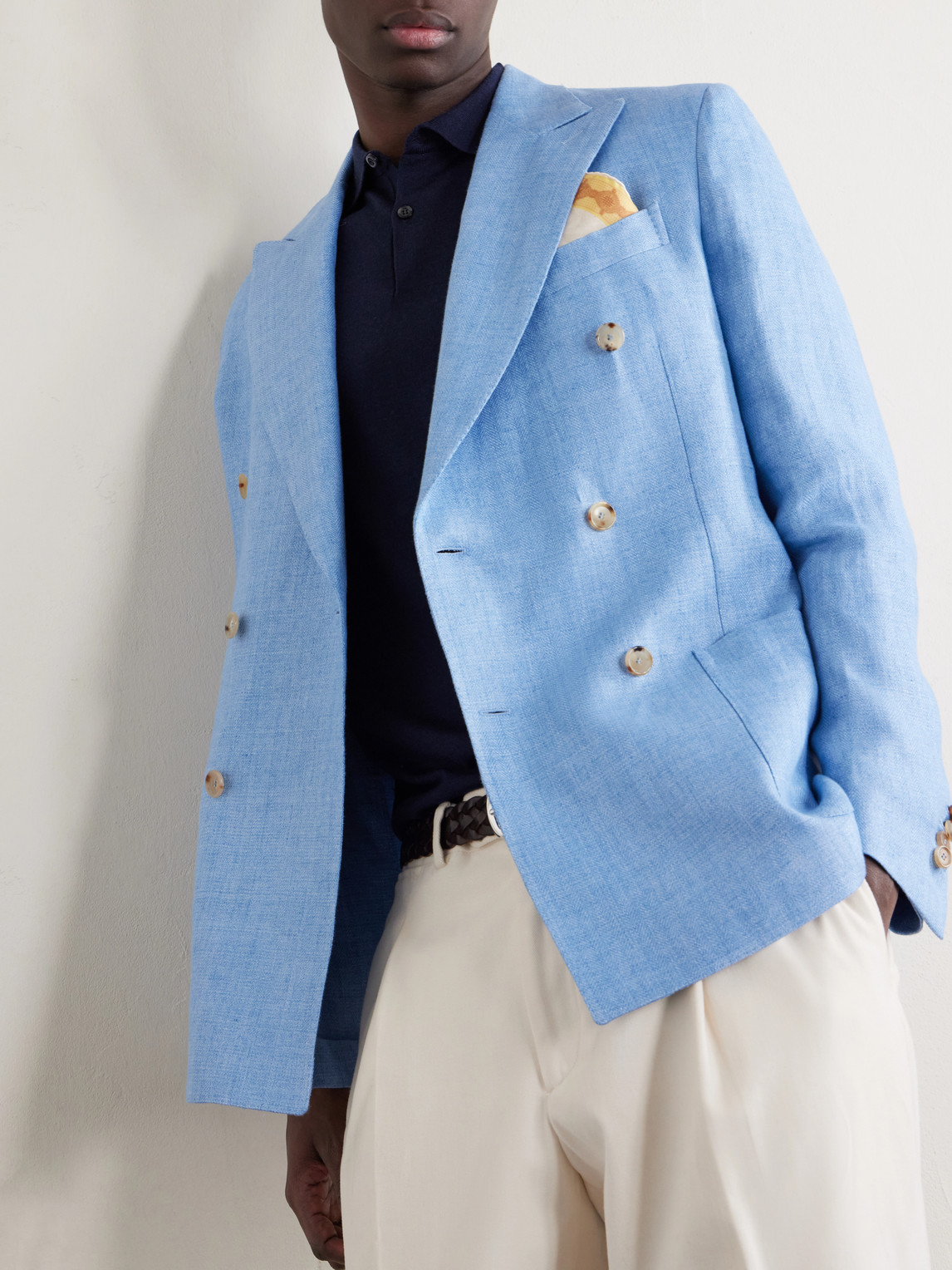 De Petrillo Double-breasted Linen Blazer In Multi