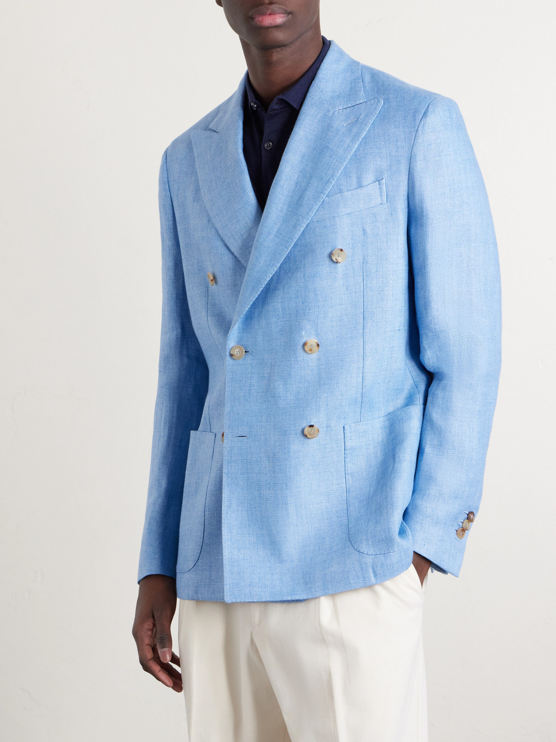 De Petrillo Double-breasted Linen Blazer In Multi