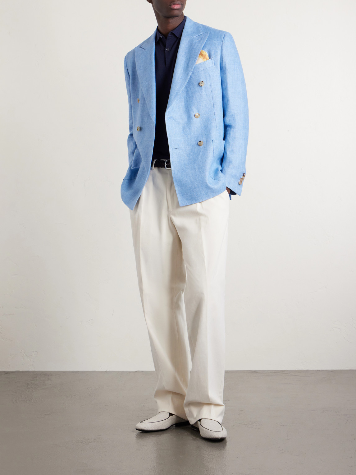De Petrillo Double-breasted Linen Blazer In Multi
