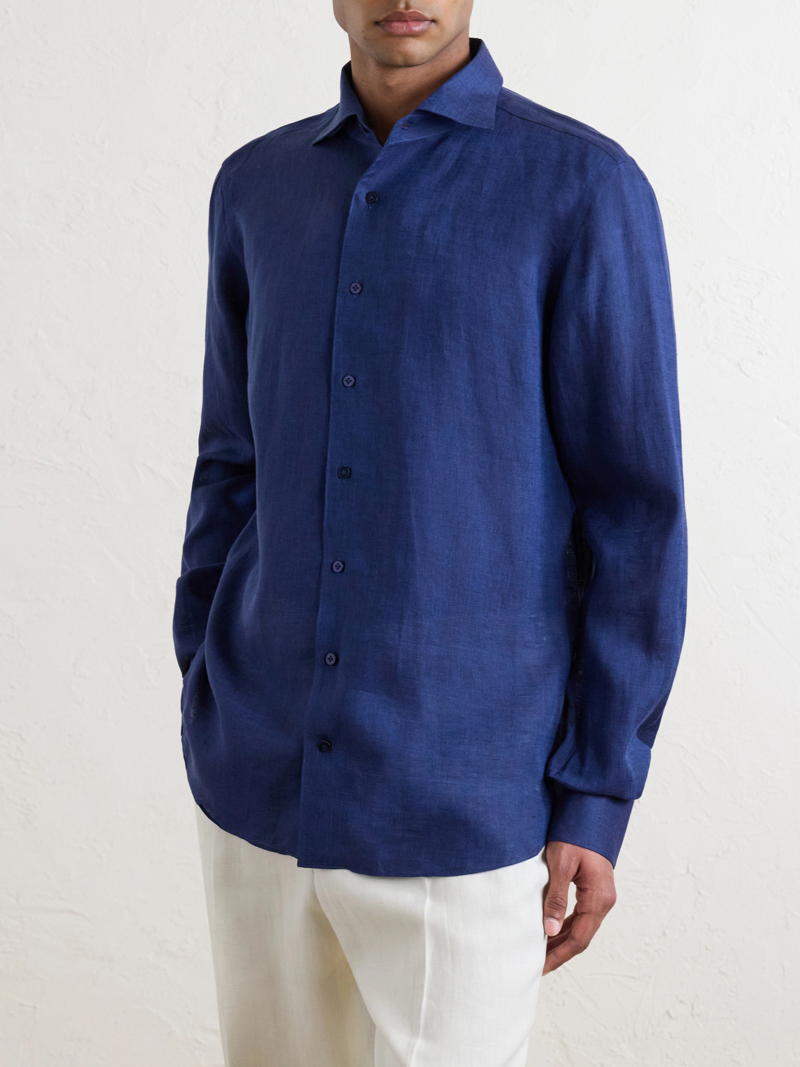  De Petrillo - Linen Shirt - Men - Blue - Eu 38 