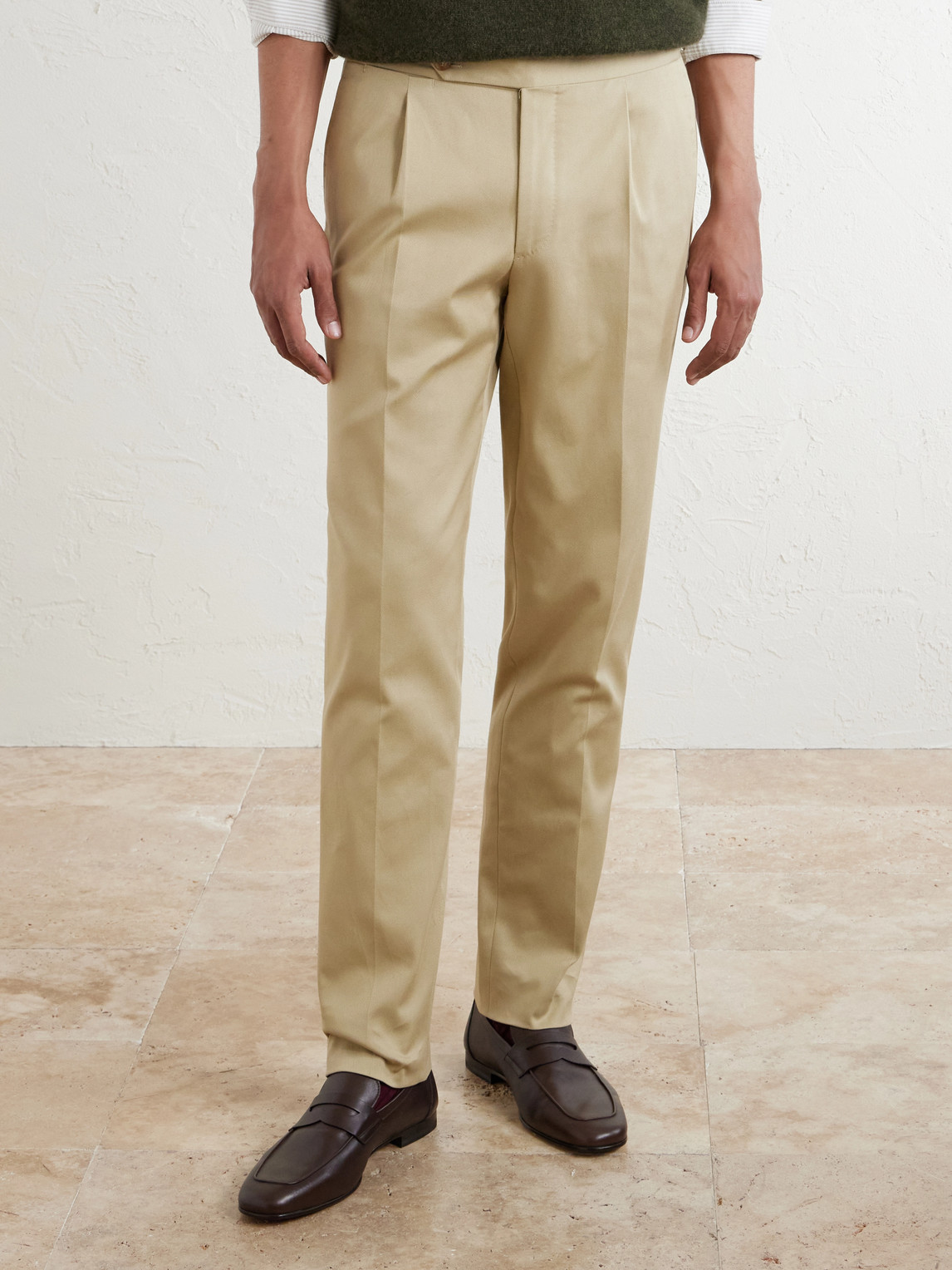 Straight-Leg Cotton-Blend Twill Trousers