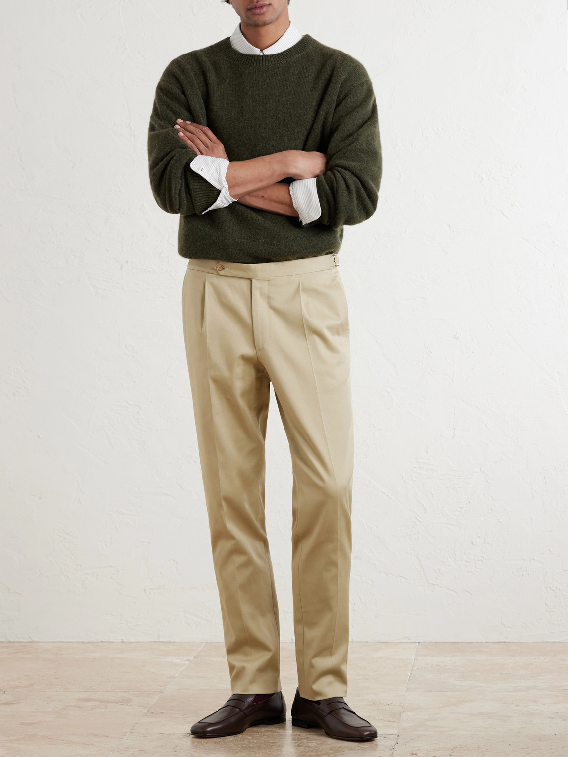 Straight-Leg Cotton-Blend Twill Trousers