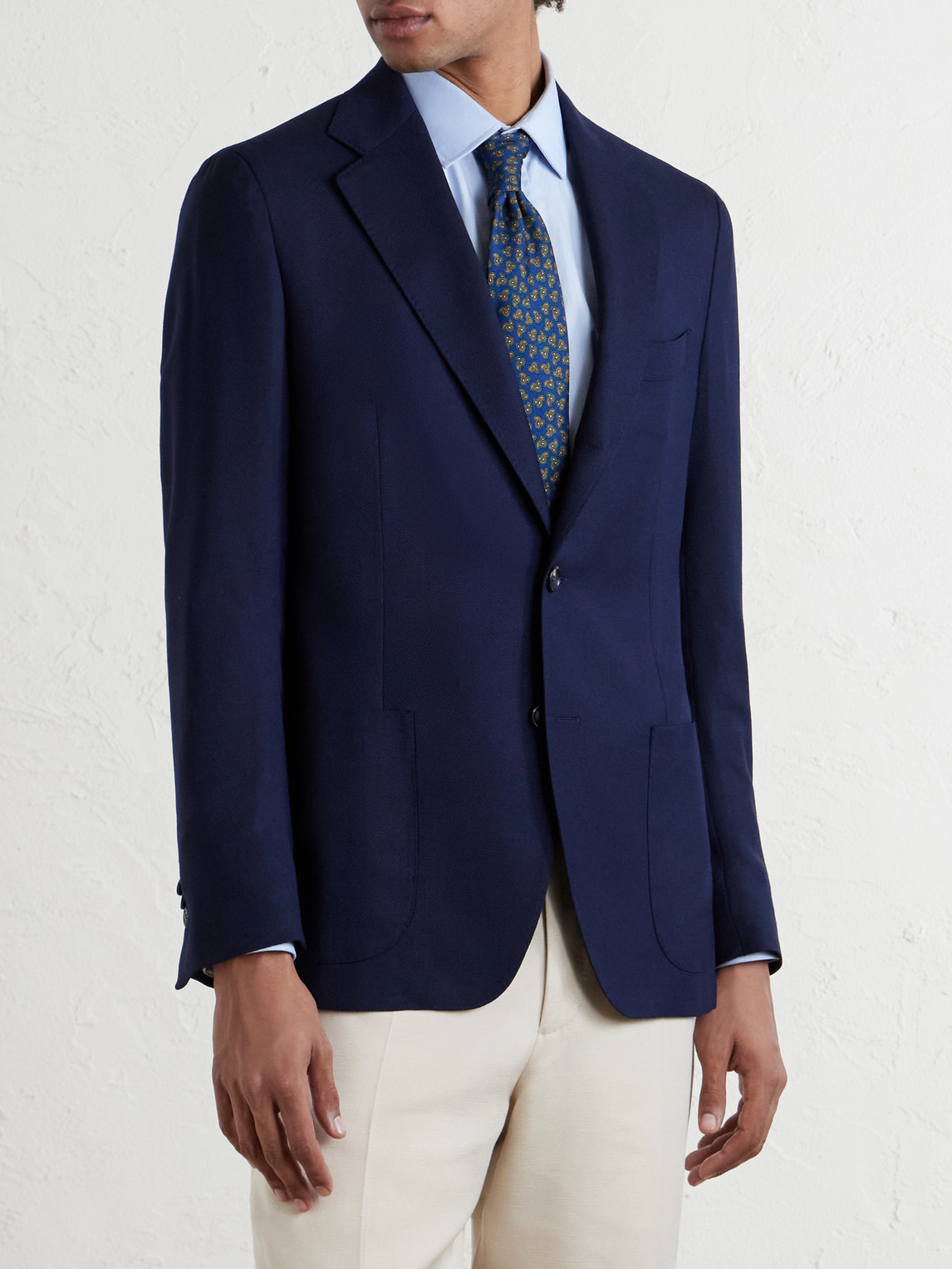 De Petrillo Wool-hopsack Blazer In Blue