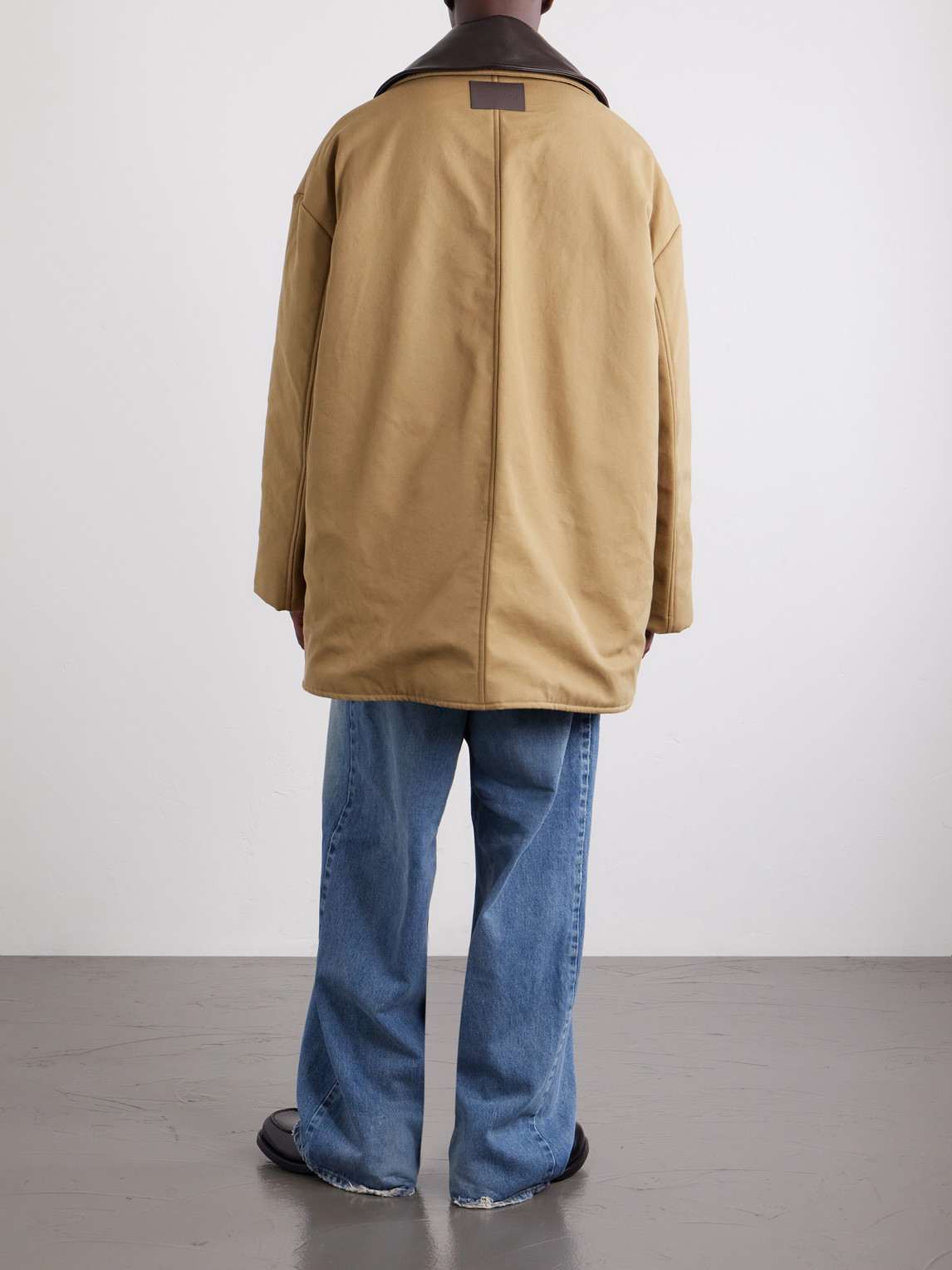 Leather-Trimmed Cotton-Canvas Coat