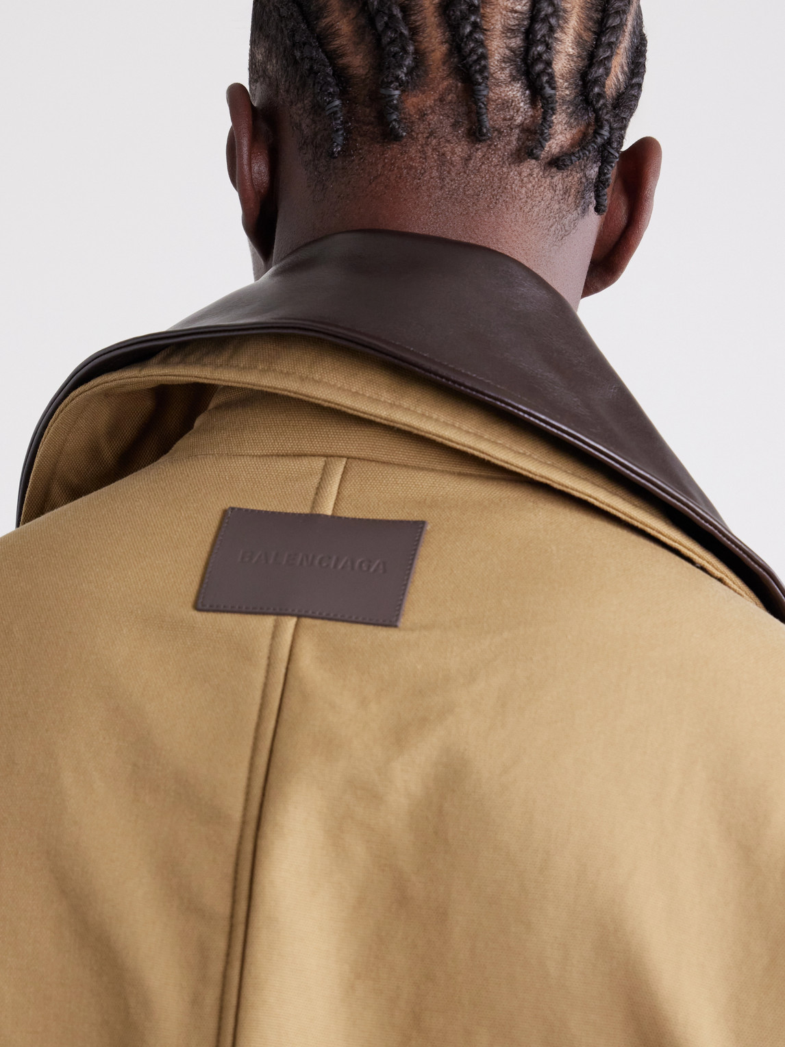 Leather-Trimmed Cotton-Canvas Coat