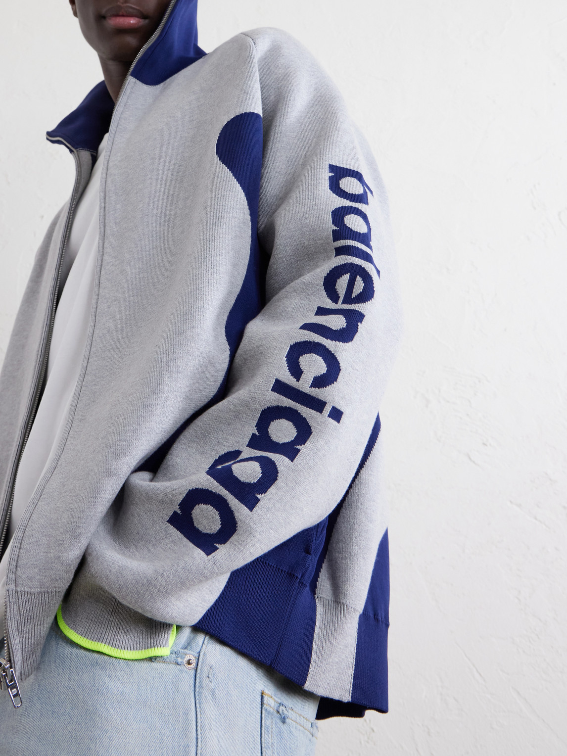 Logo-Jacquard Cotton-Blend Zip-Up Sweater