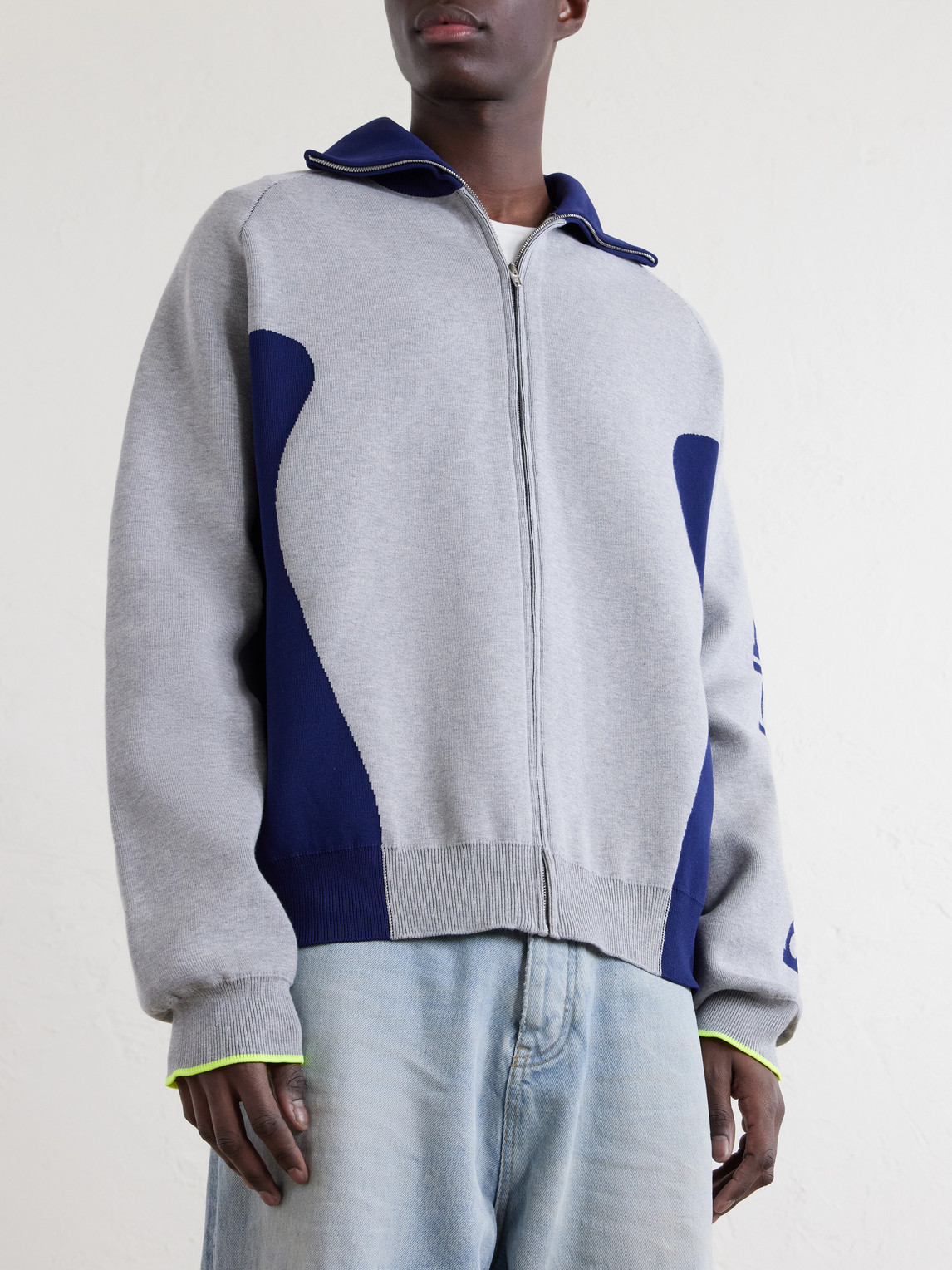 Logo-Jacquard Cotton-Blend Zip-Up Sweater