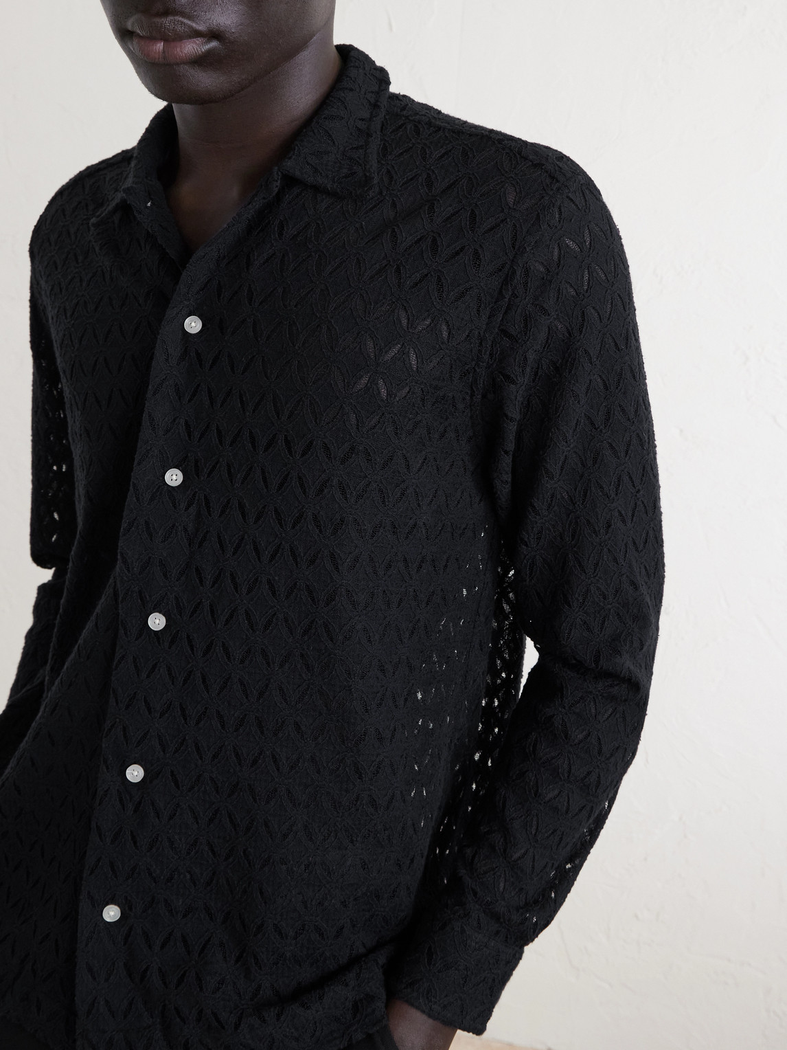 Bode Cotton-blend Lace Shirt In Black