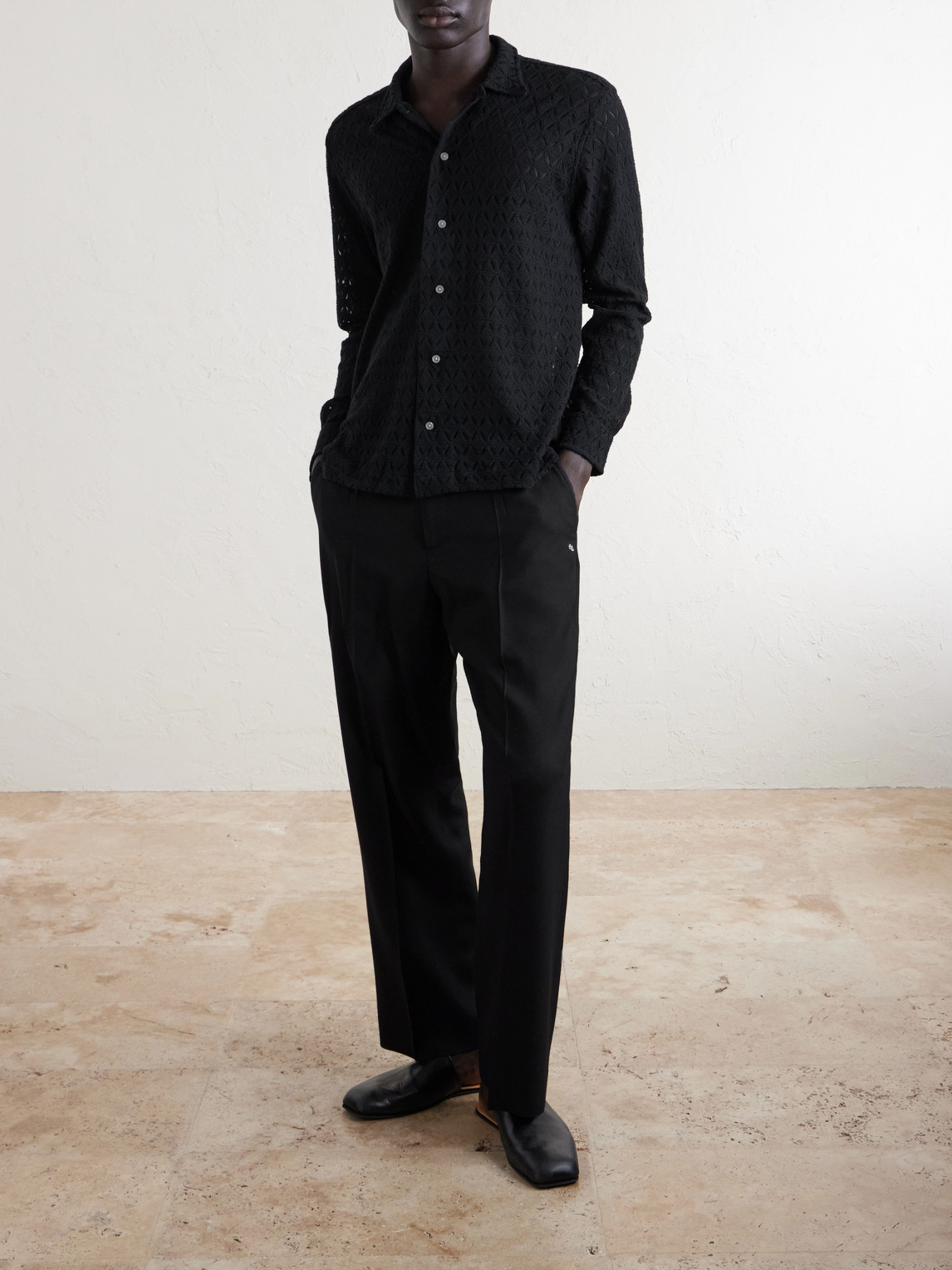 Bode Cotton-blend Lace Shirt In Black