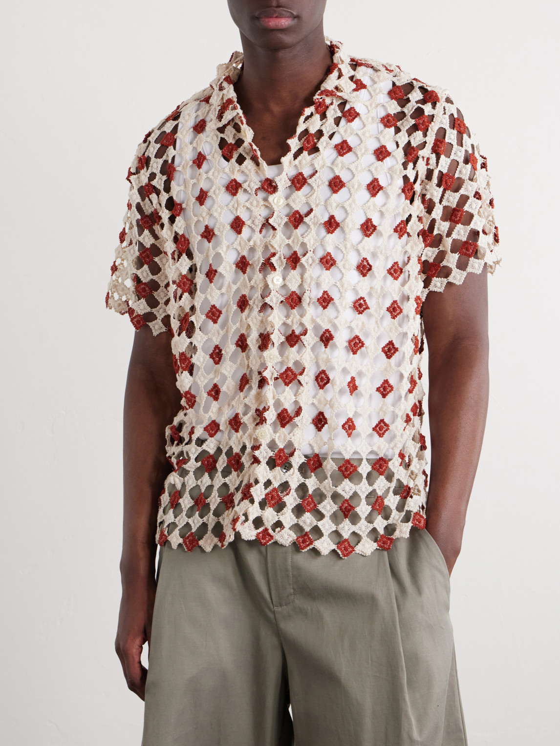  Bode - Cotton-lace Shirt - Men - Red - Xs/s 