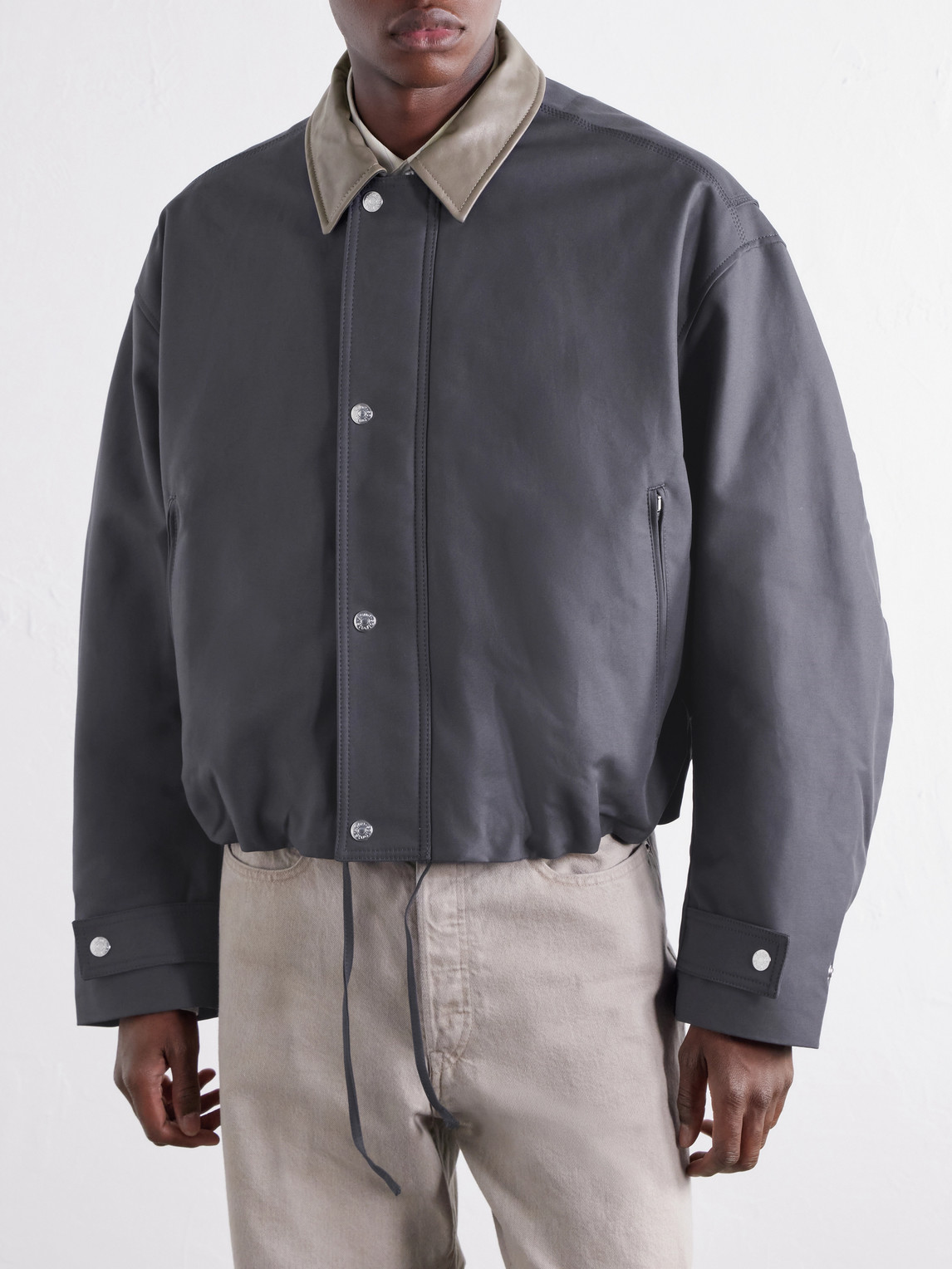 Opado Leather-Trimmed Cotton-Satin Blouson Jacket