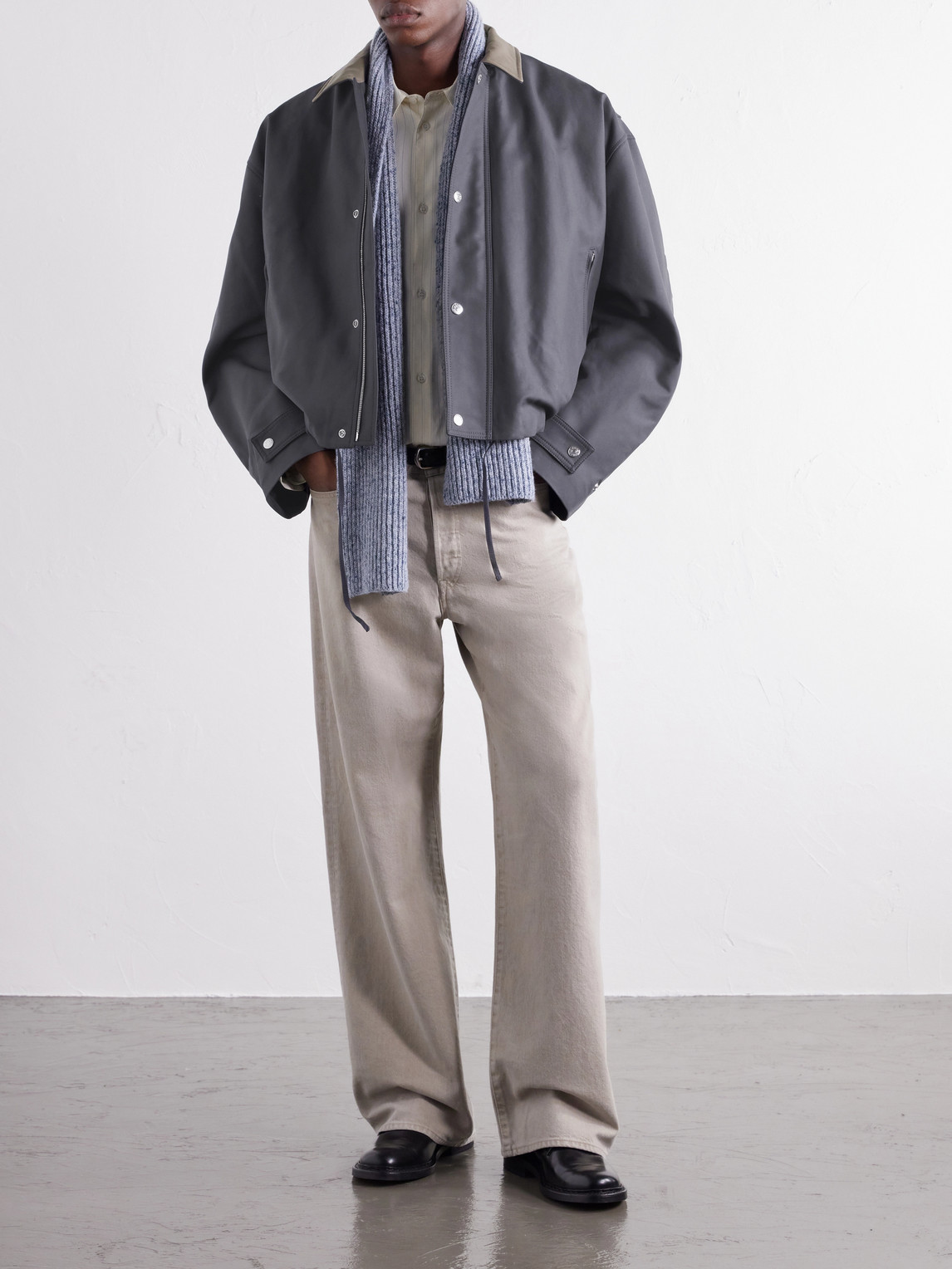 Opado Leather-Trimmed Cotton-Satin Blouson Jacket