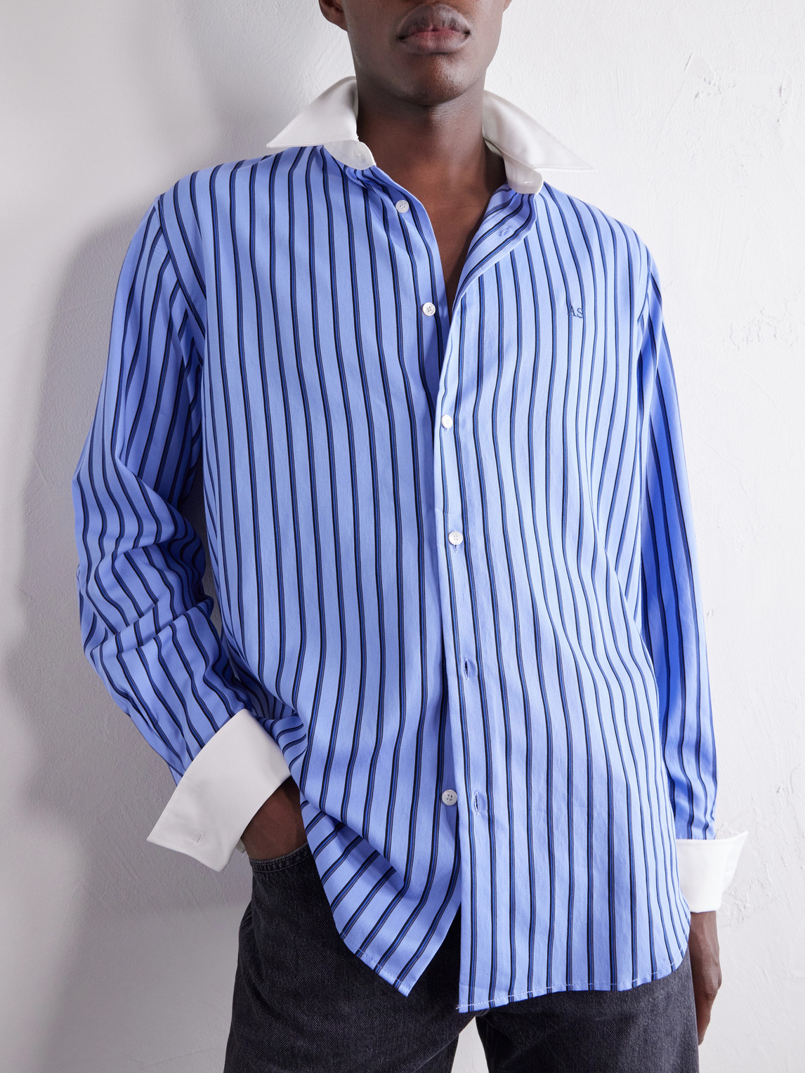 Logo-Embroidered Striped Poplin Shirt