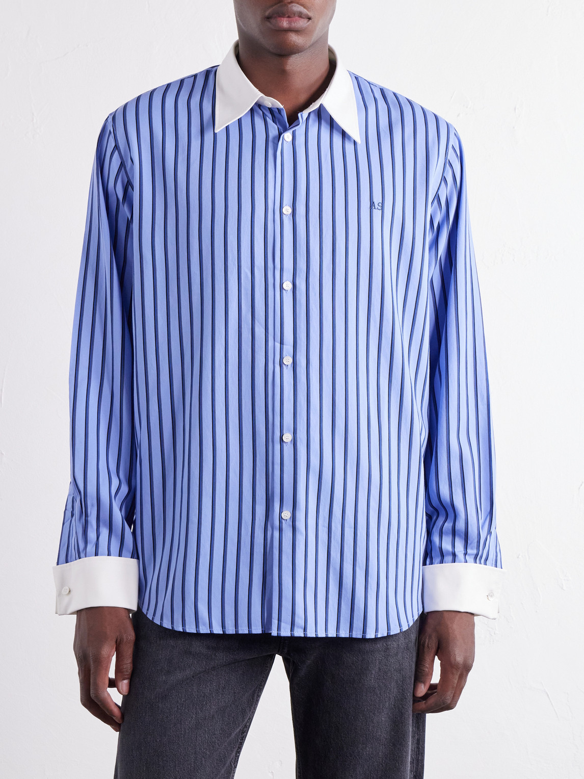 Logo-Embroidered Striped Poplin Shirt
