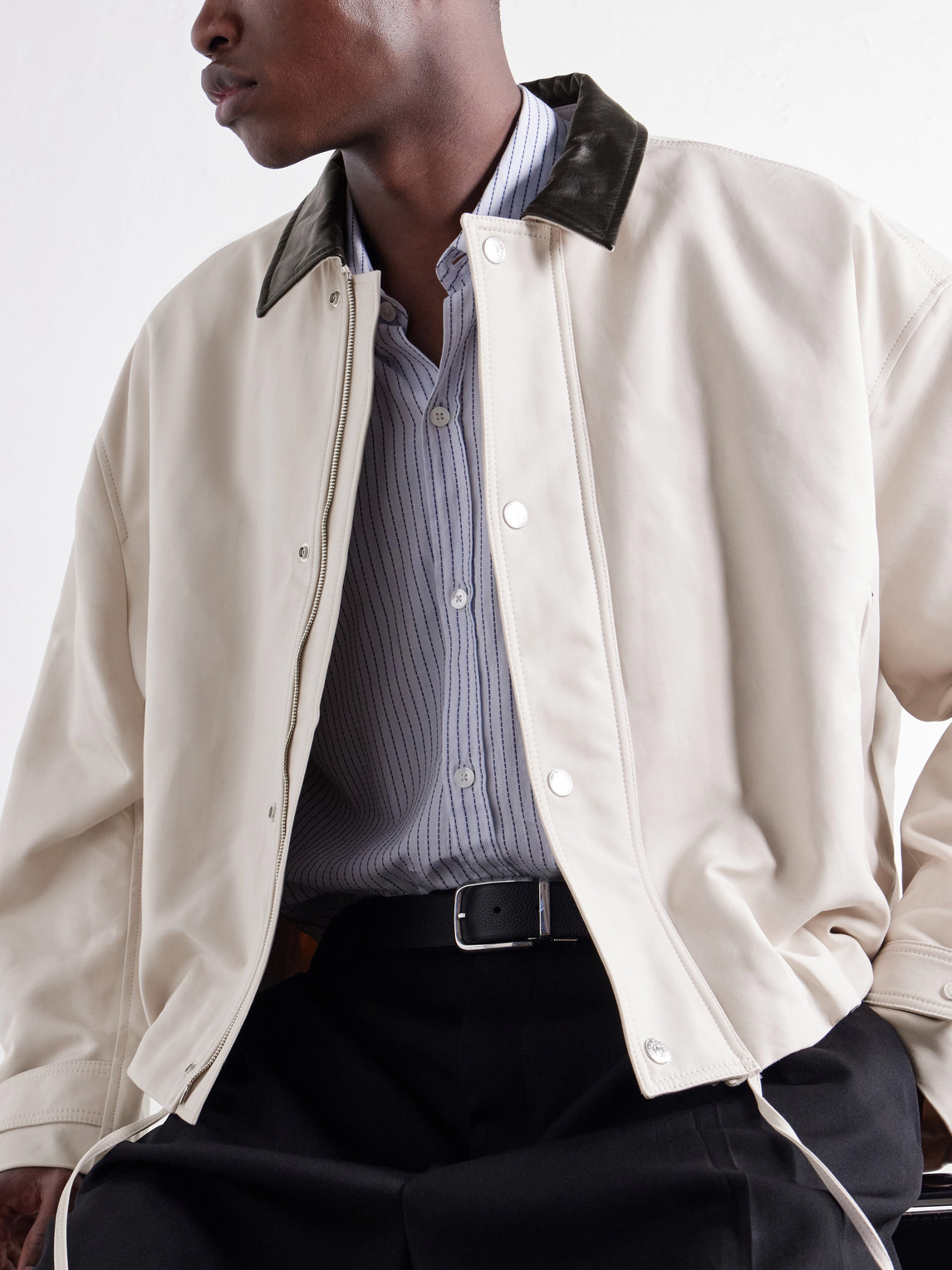 Opado Leather-Trimmed Cotton-Satin Blouson Jacket