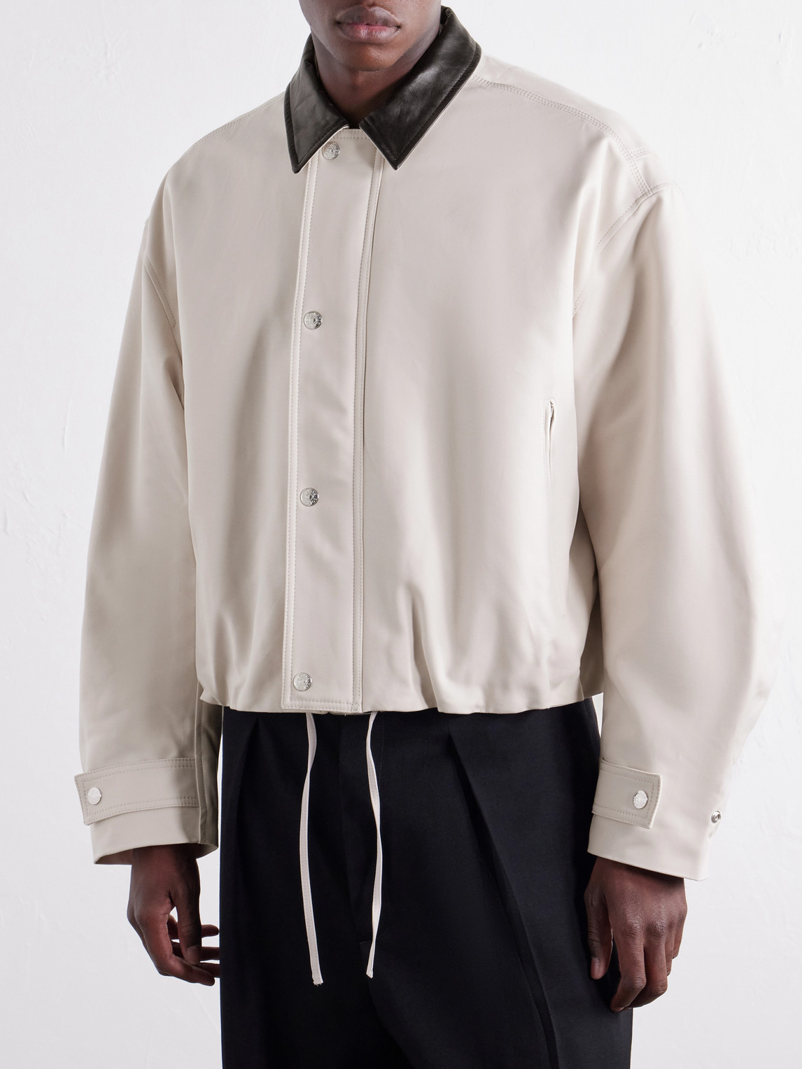 Opado Leather-Trimmed Cotton-Satin Blouson Jacket