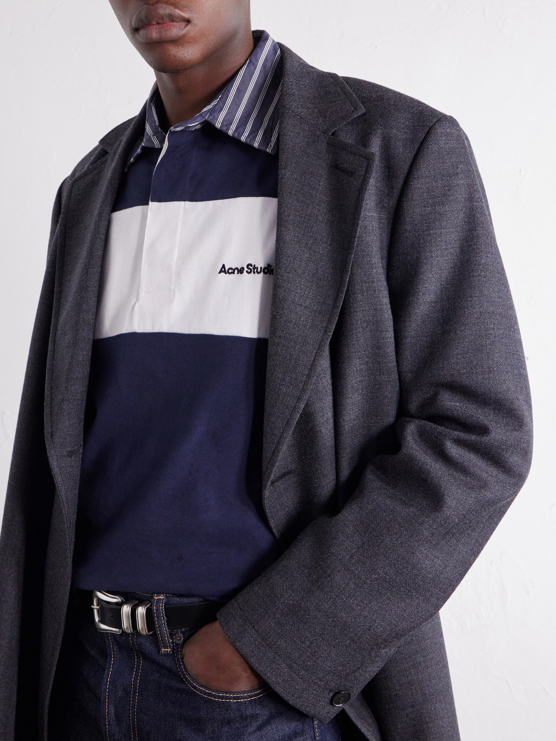 Logo-Embroidered Striped Poplin-Trimmed Cotton-Jersey Sweater