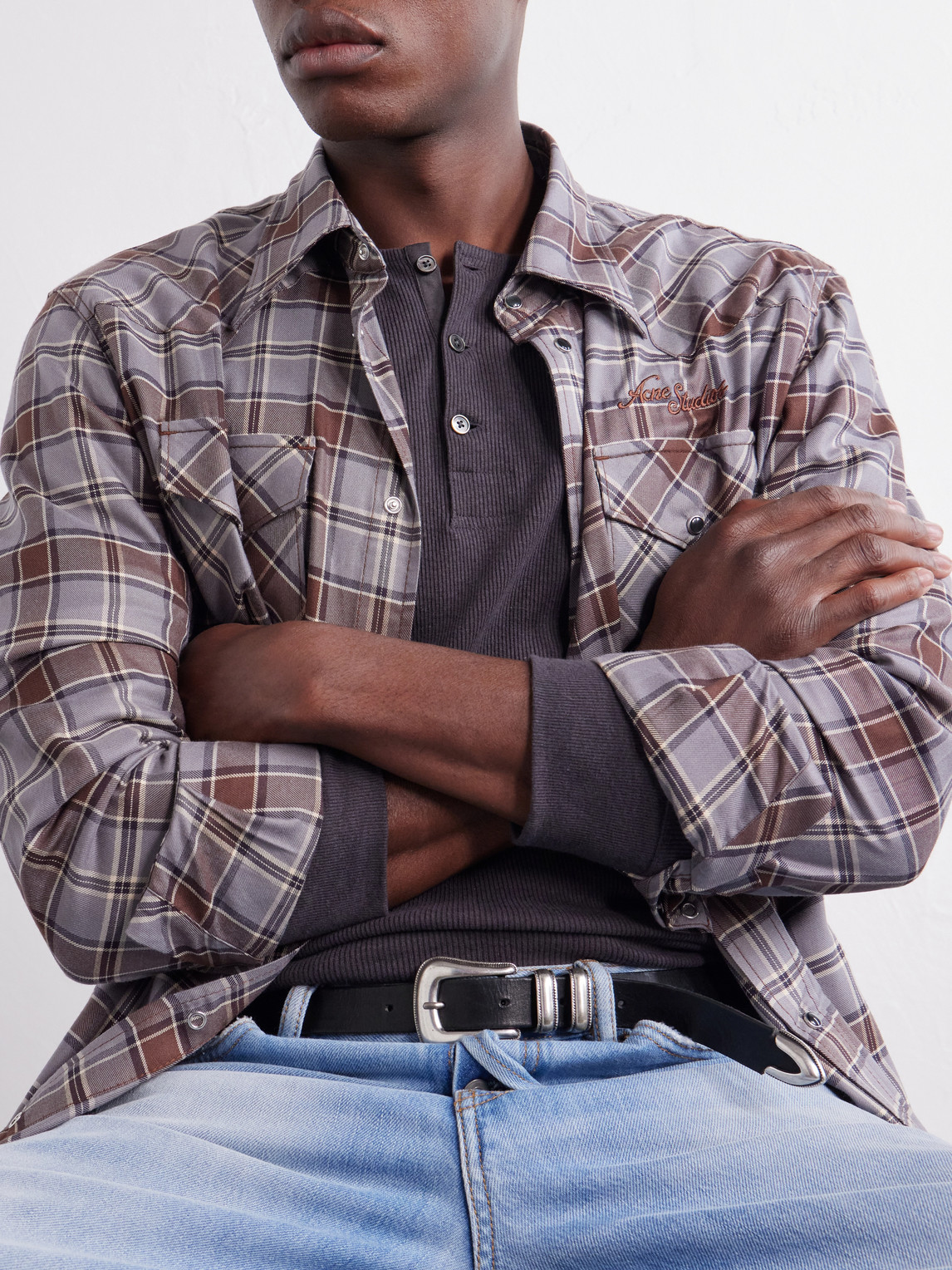 Logo-Embroidered Checked Flannel Shirt
