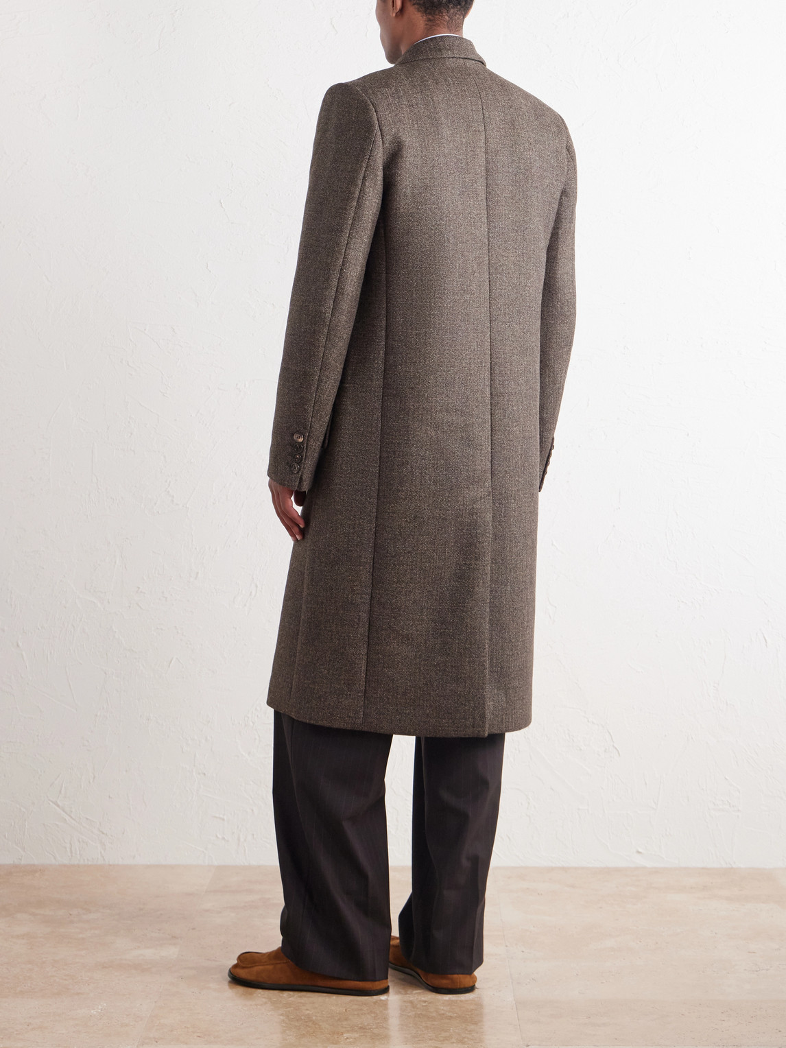 Checked Wool-Blend Twill Coat